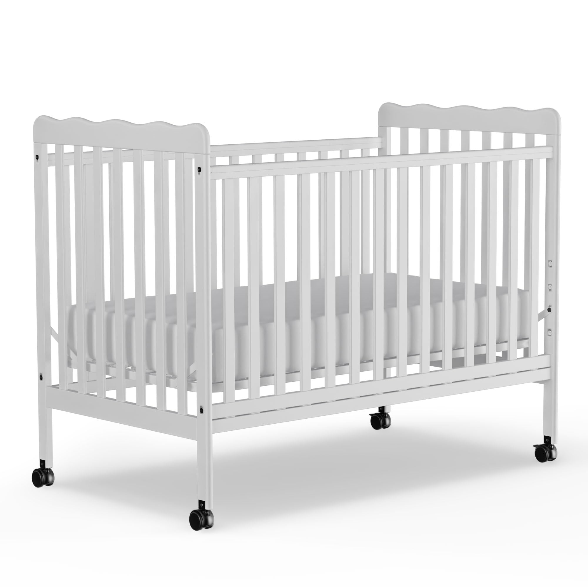 Convertible Baby Crib 3-in-1 Wooden Toddler Bed with Locking Wheels | Full Size Nursery Furniture | Non-Toxic White Finish | Perfect for Newborns, Infants & Growing Toddlers | Safe Sleeping Solution for Daycare & Home Nursery