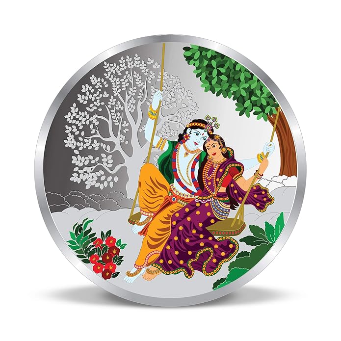 999 Pure Silver Coin - 20 Gram Radha Krishna Divine Couple - Perfect for Puja, Gifting & Spiritual Collections