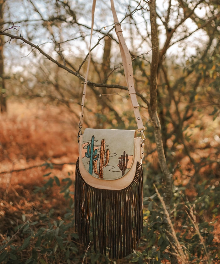 Montana West Cactus Embroidered Fringe Crossbody Bag for Women - Stylish Western Purse with Adjustable Strap - Perfect for Casual Outings, Music Festivals & Travel