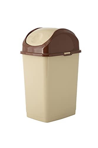 Superio 1.25 Gallon (5 Quart) Small Plastic Trash Can with Swing Lid - Compact Waste Bin for Kitchen Countertop, Office Desk, Bathroom Vanity - Beige/Brown - Perfect for Small Spaces & Home Organization