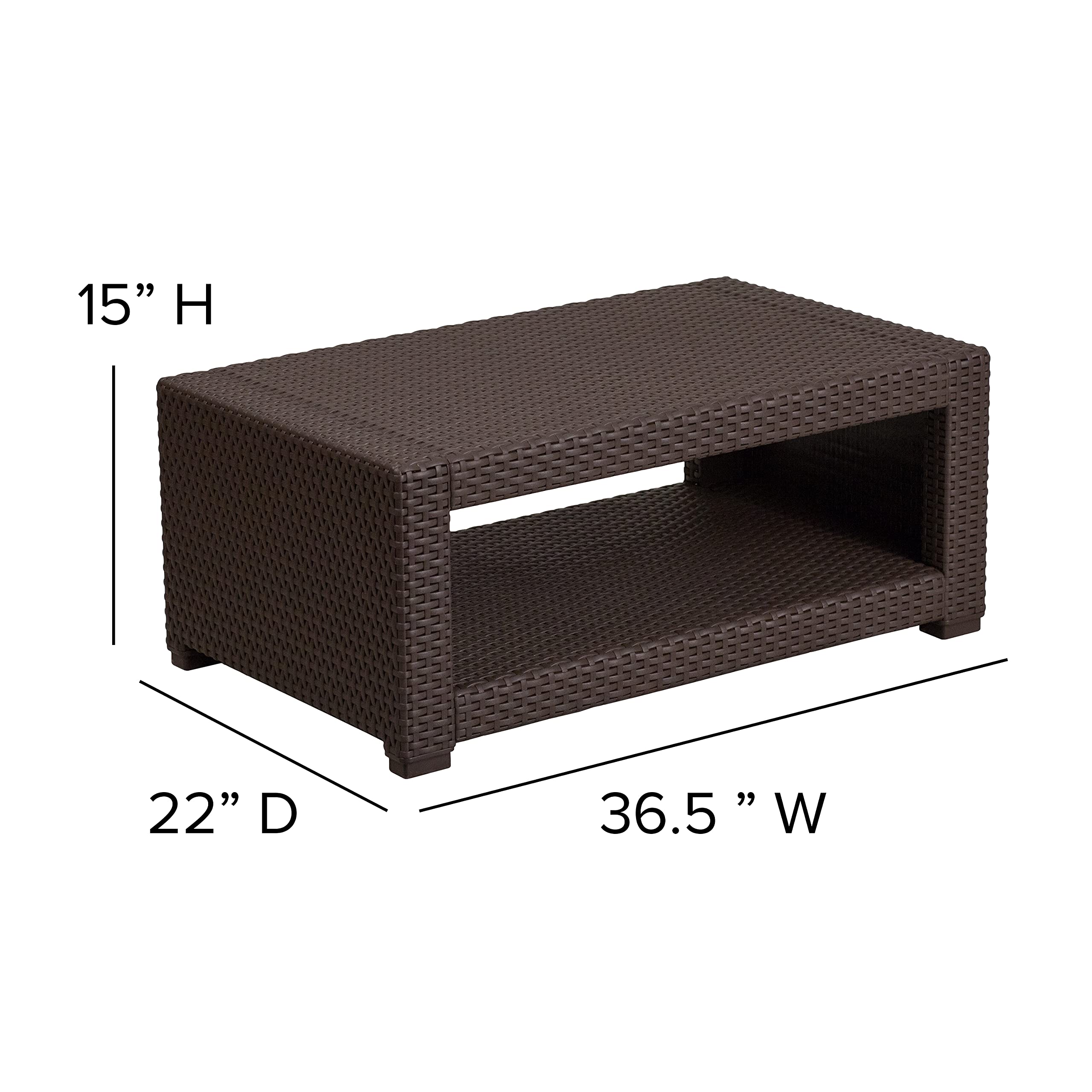 Merrick Lane Errol 5-Piece Outdoor Patio Furniture Set - Brown Wicker-Look Resin - 2 Chairs & Sofa with Cushions + Coffee Table & Side Table - Weatherproof for Garden, Poolside & Backyard Relaxation