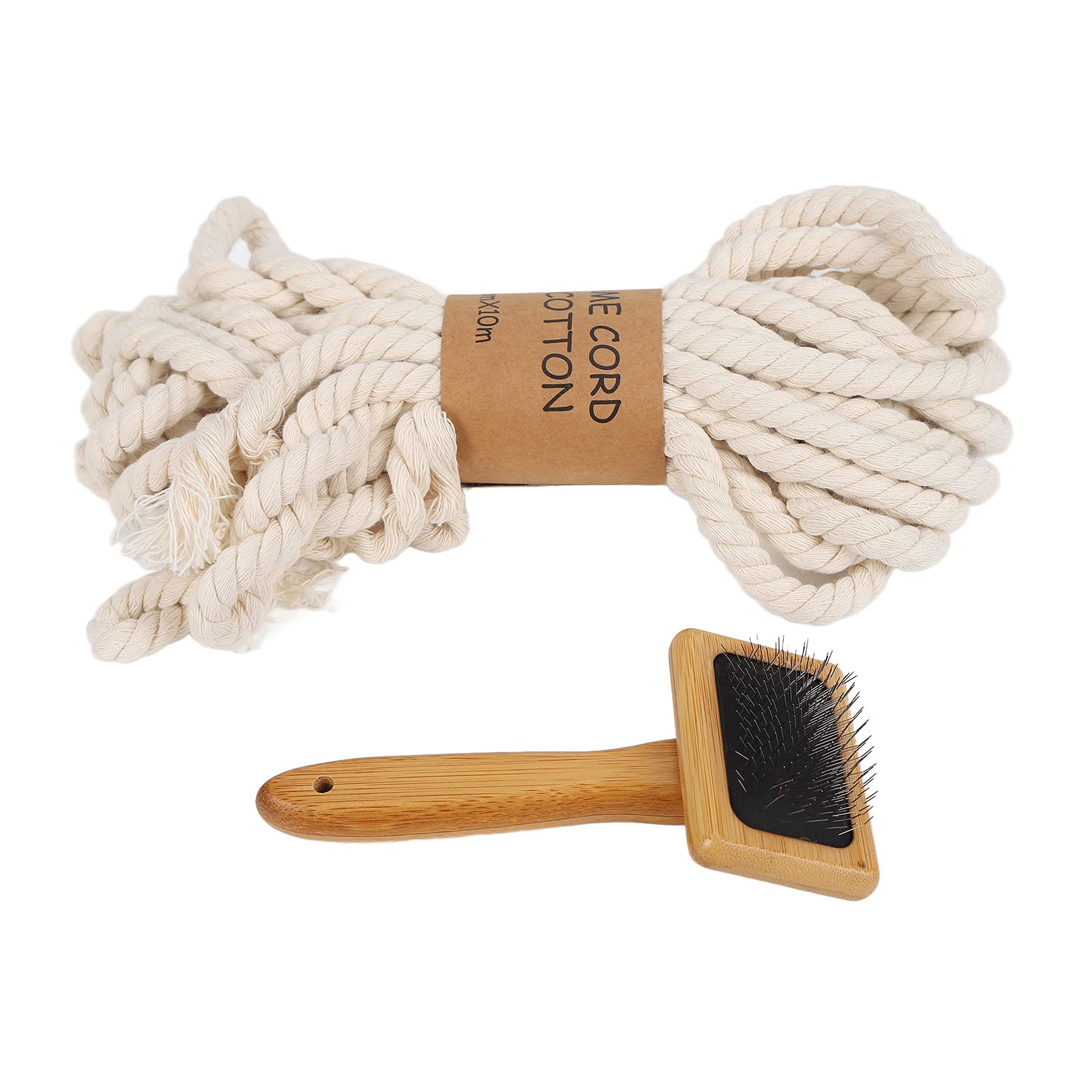 Tnfeeon Macrame Kit - 8mm x 10m Natural Cotton Rope, 3 Strand Twisted Macrame Yarn with Tassel Brush for DIY Wall Hangings, Plant Hangers, Home Decor and Craft Projects | Perfect for Boho Style Home Decor, Wedding Decorations & Gift Making