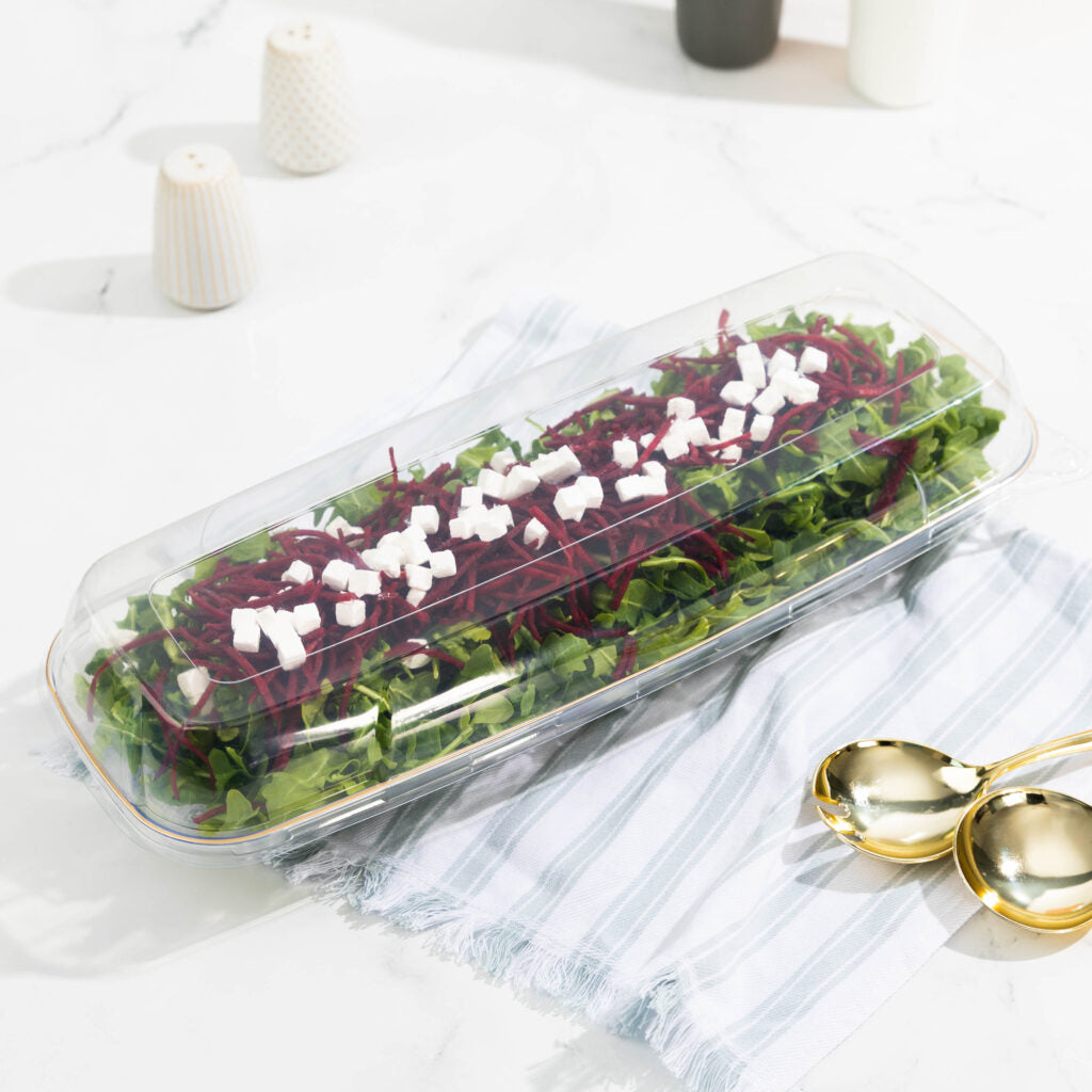 Clear and Gold Organic Rectangular Plastic Salad Bowl - 1 Count - Perfect for Healthy Meals, Parties, and Eco-Friendly Dining