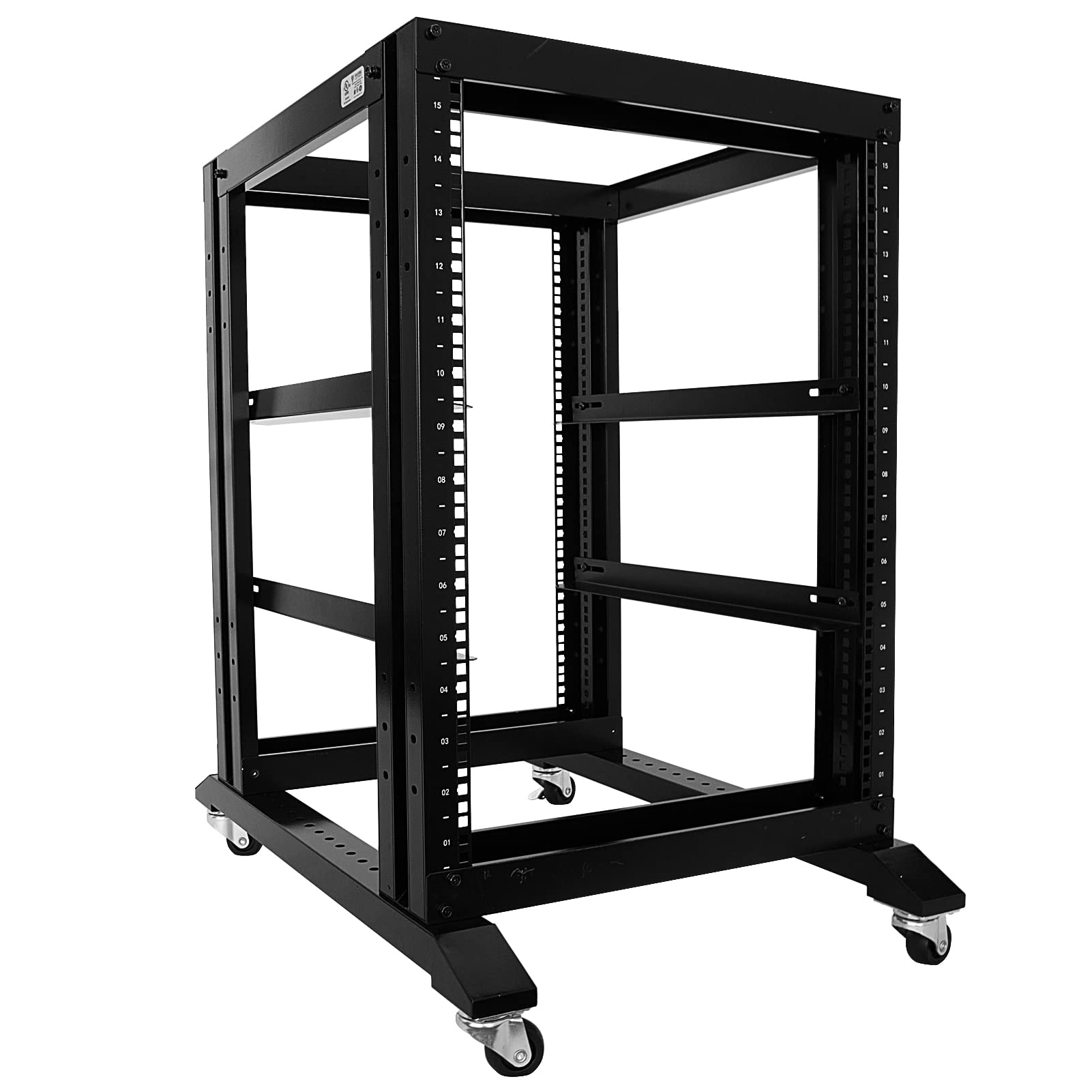 15U 4 Post Open Frame 19-Inch Server Rack | 22-Inch Deep Steel Audio Equipment Rack for Data Centers & Home Studios