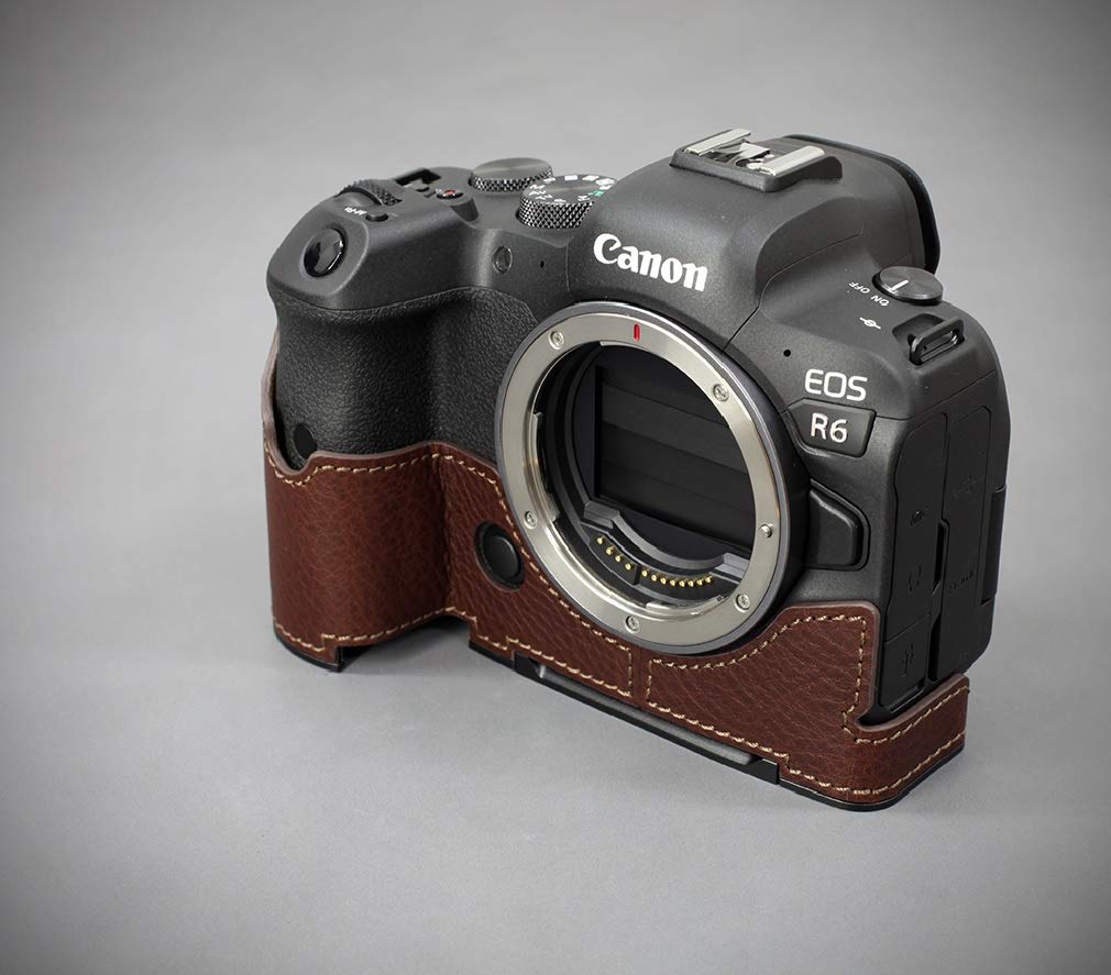 LIM'S Genuine Leather Camera Half Case with Dovetail Plate for Canon EOS R6 - Brown Leather Protective Cover | Perfect for Travel, Photography & Professional Use