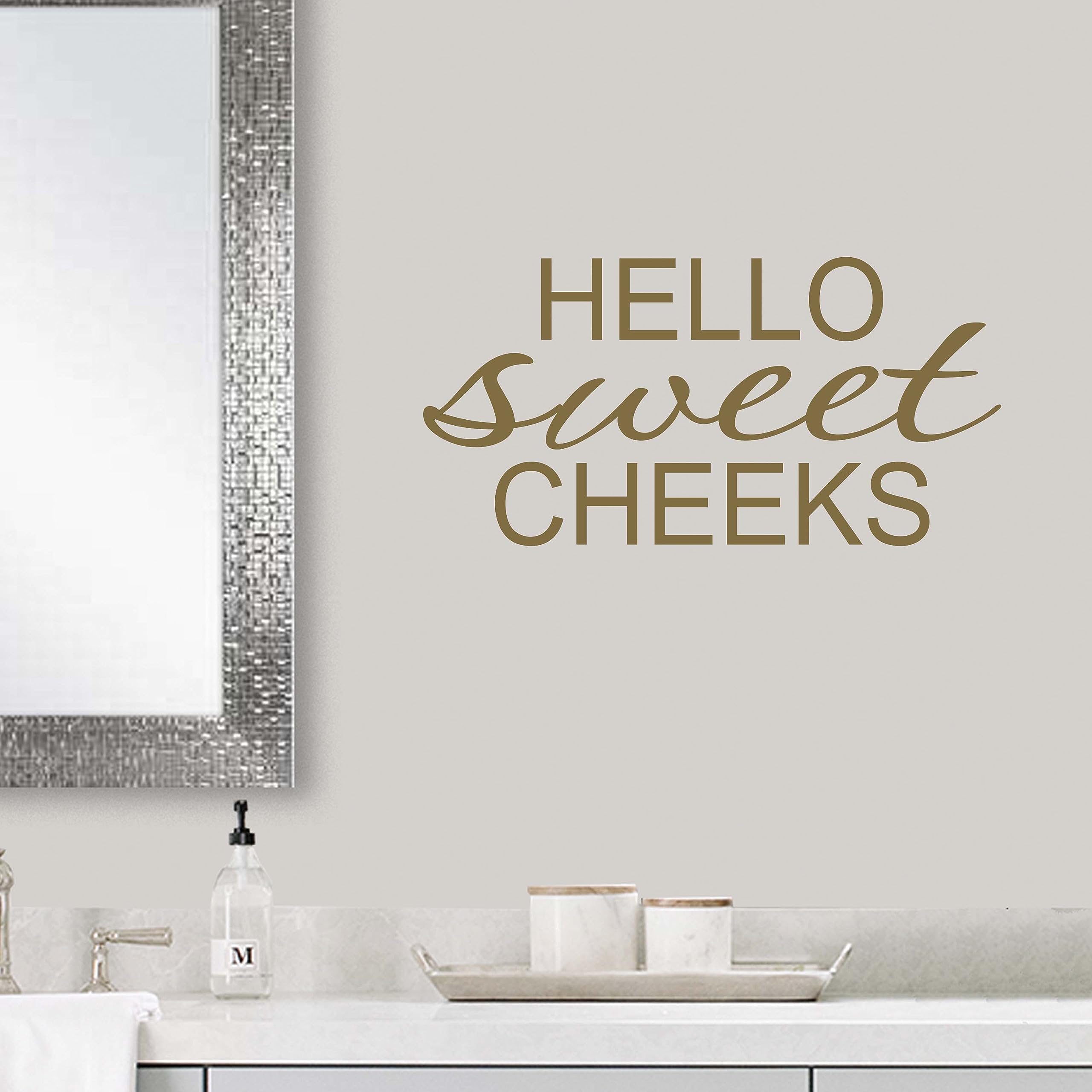 Hello Sweet Cheeks Wall Decal Stickers - Funny Gold Bathroom Decor for Home & Office - Perfect for Bathroom, Powder Room, and Kids' Room Wall Decor