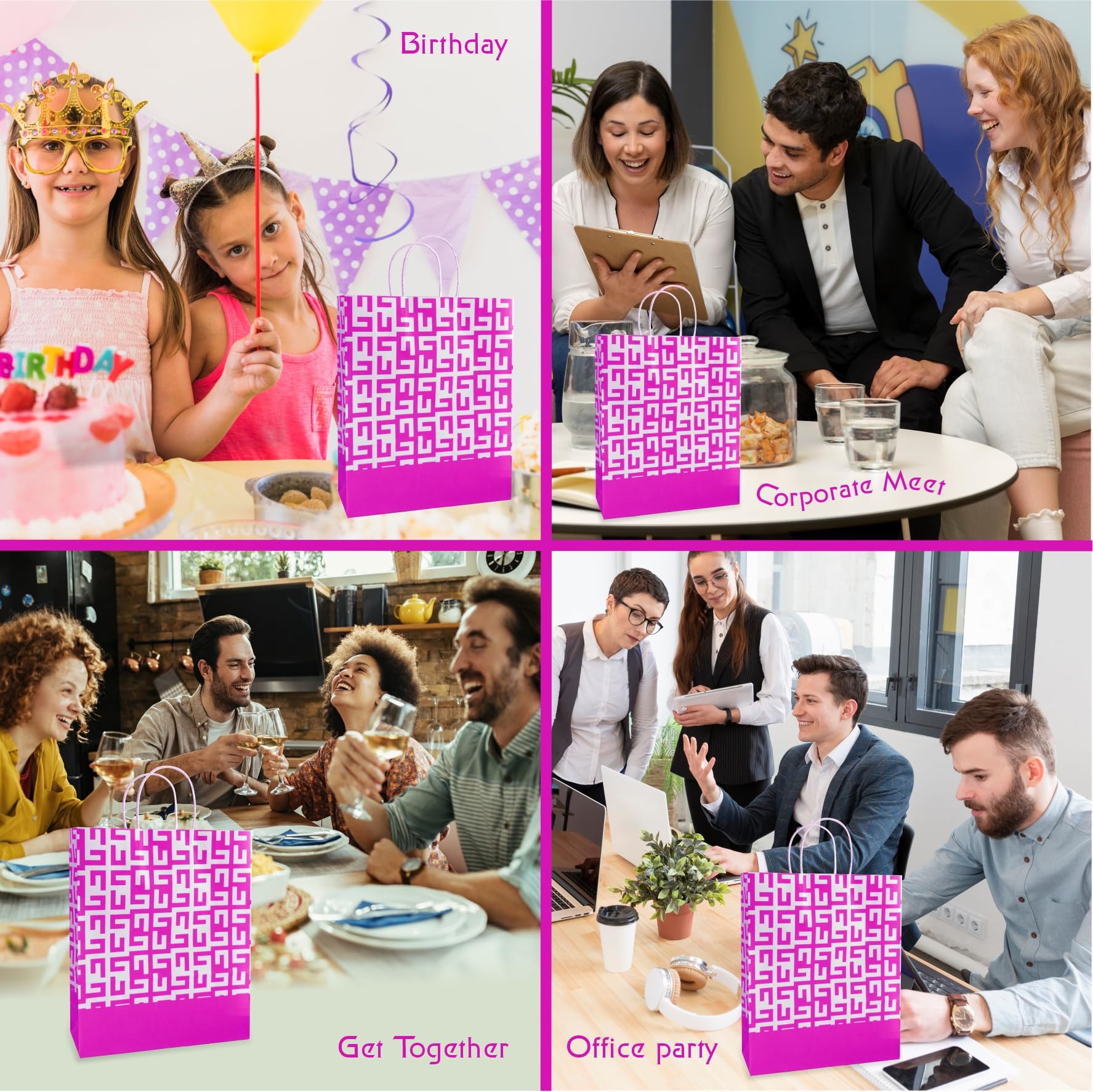 Eco-Friendly Pink Printed Paper Bags - 12 Pack Premium 90 GSM Gift Bags for Diwali, Weddings, Birthdays, Party Favors, Thank You Gifts | Perfect for Goodie Bags, Return Gifts & Special Occasions