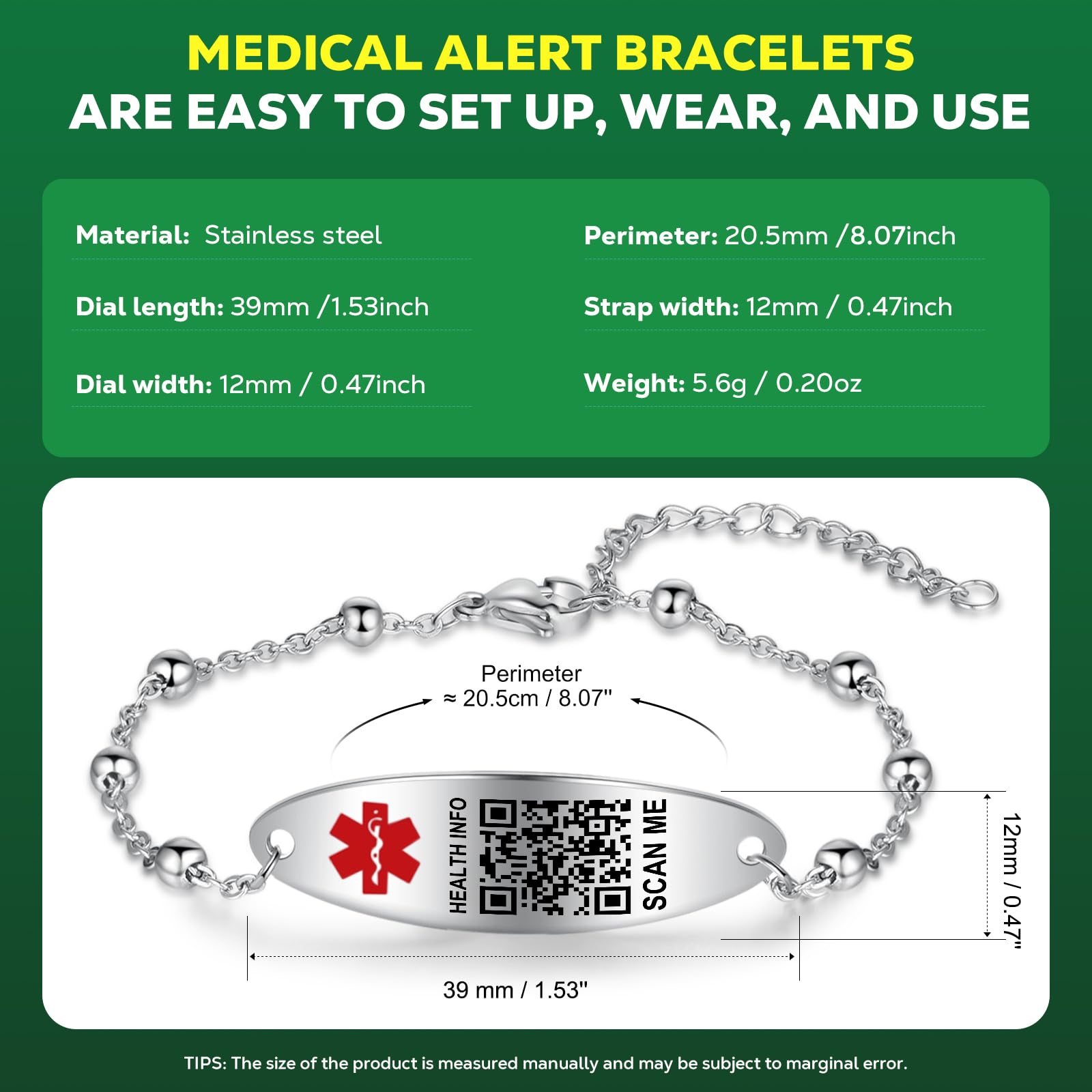 Upgraded QR Code Medical ID Bracelet for Women - Adjustable 7-9 Inch Sterling Silver Chain Link - Save & Update Emergency Medical Info Easily - Perfect for Allergies, Diabetes & Emergency Situations