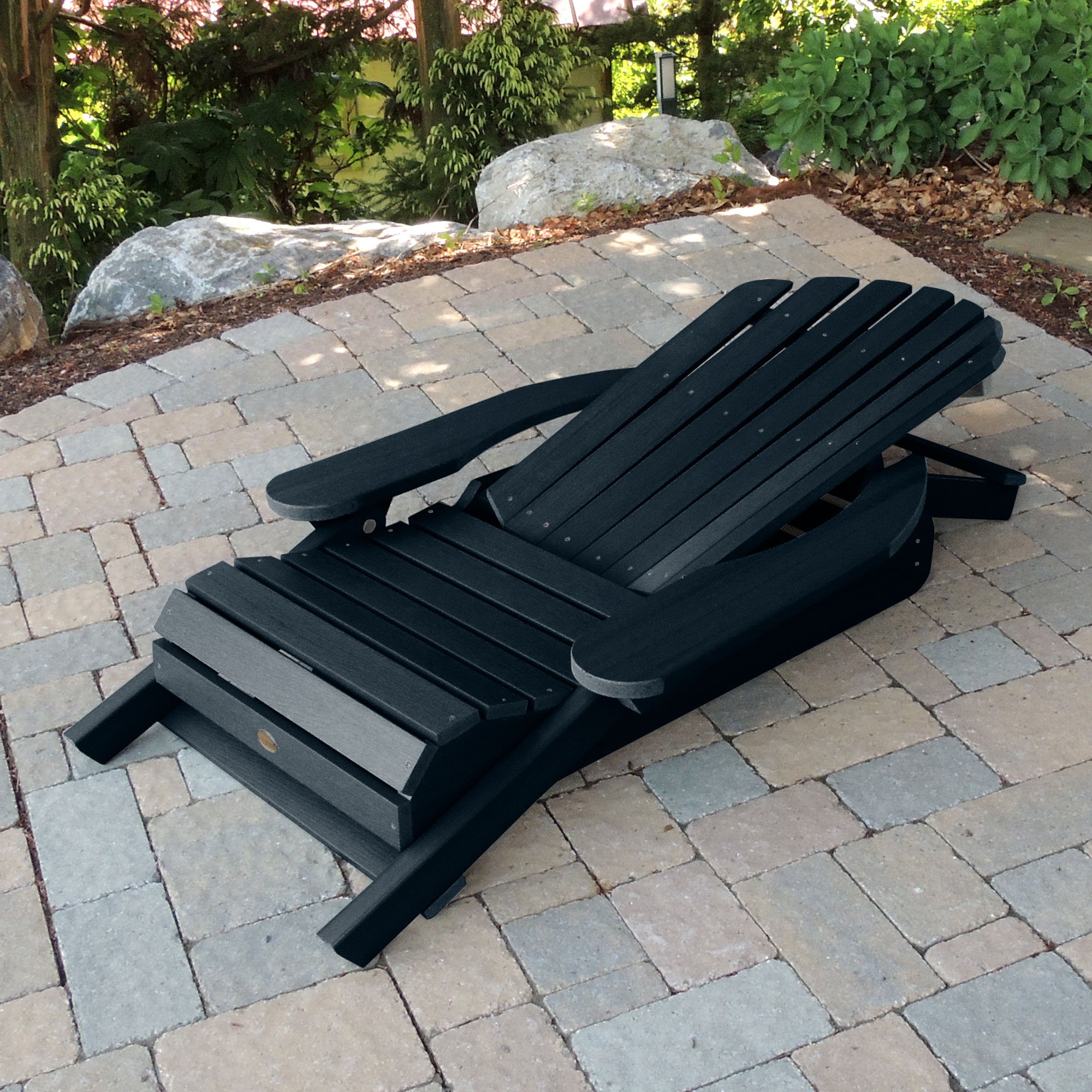 Highwood AD-KITCHL5-FBE Hamilton Folding & Reclining Adirondack Chair with Ottoman and Cup Holder in Federal Blue - Perfect for Patio, Deck, Poolside & Backyard Relaxation