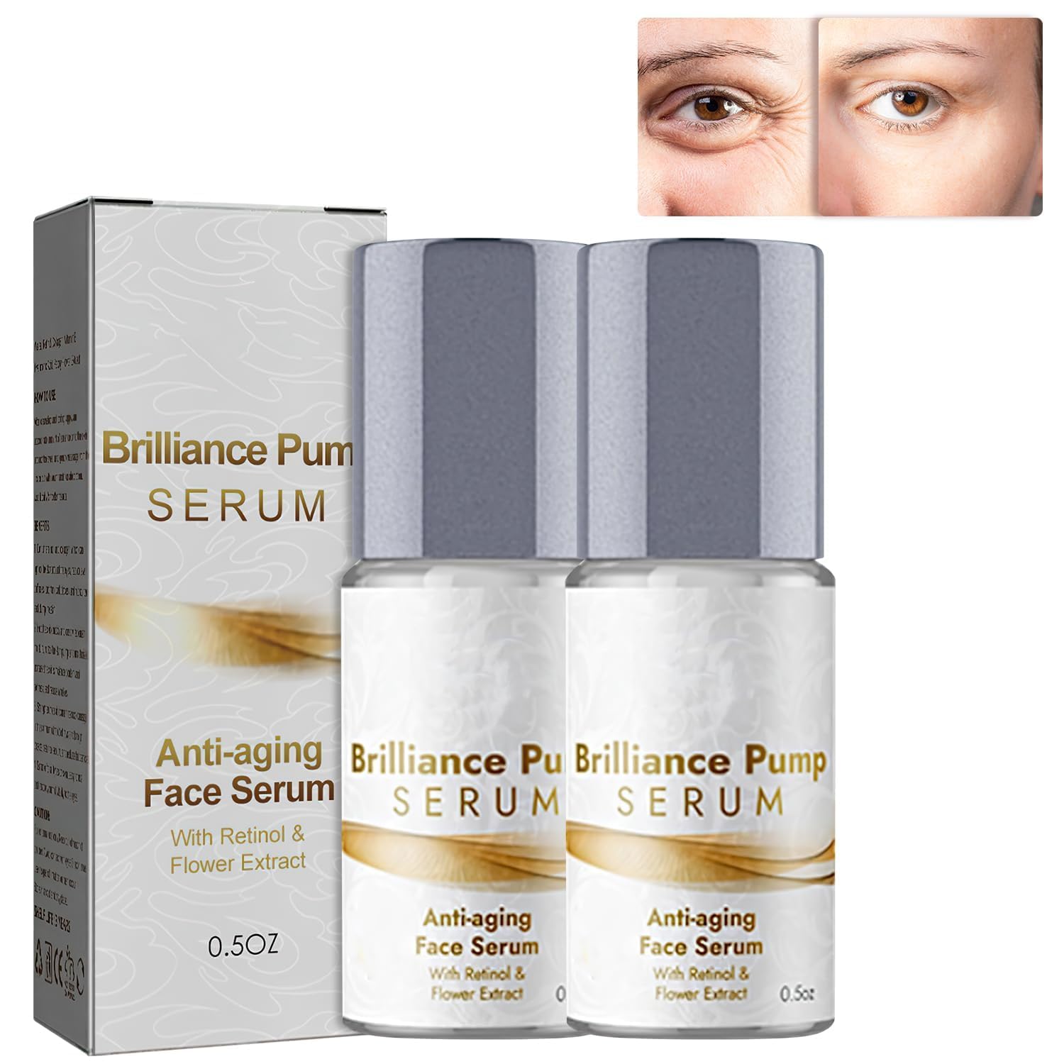Brilliance Pump Anti-Aging Eye Serum & Hydrating Face Serum Set (2PC) - Dark Circle Treatment & Skin Moisturizer for Day & Night Use