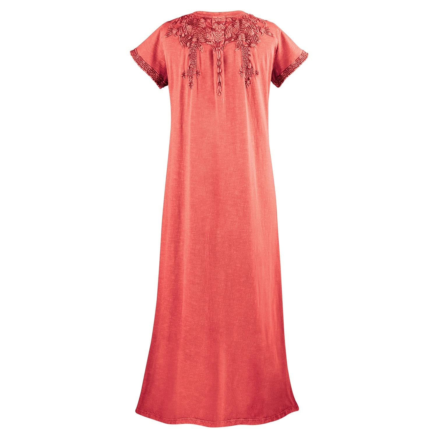 Caite Women's Embroidered Maxi Dress - Floral Long T-Shirt Dress for Summer, Beach & Casual Wear | Tone-on-Tone Floral Design for Women's Fashion