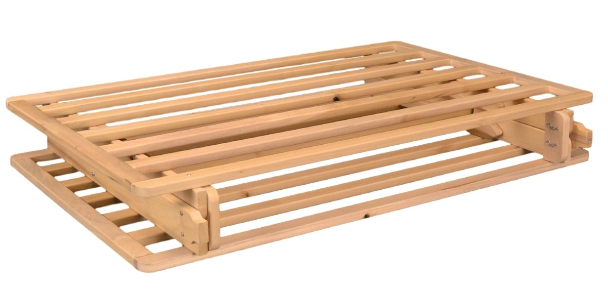 KD Frames Solid Wood Foldable Queen Platform Bed Frame - Unfinished Natural Wood Minimalist Bed - No Box Spring Needed, Easy Assembly - Perfect for Small Spaces, Guest Rooms & Minimalist Home Decor