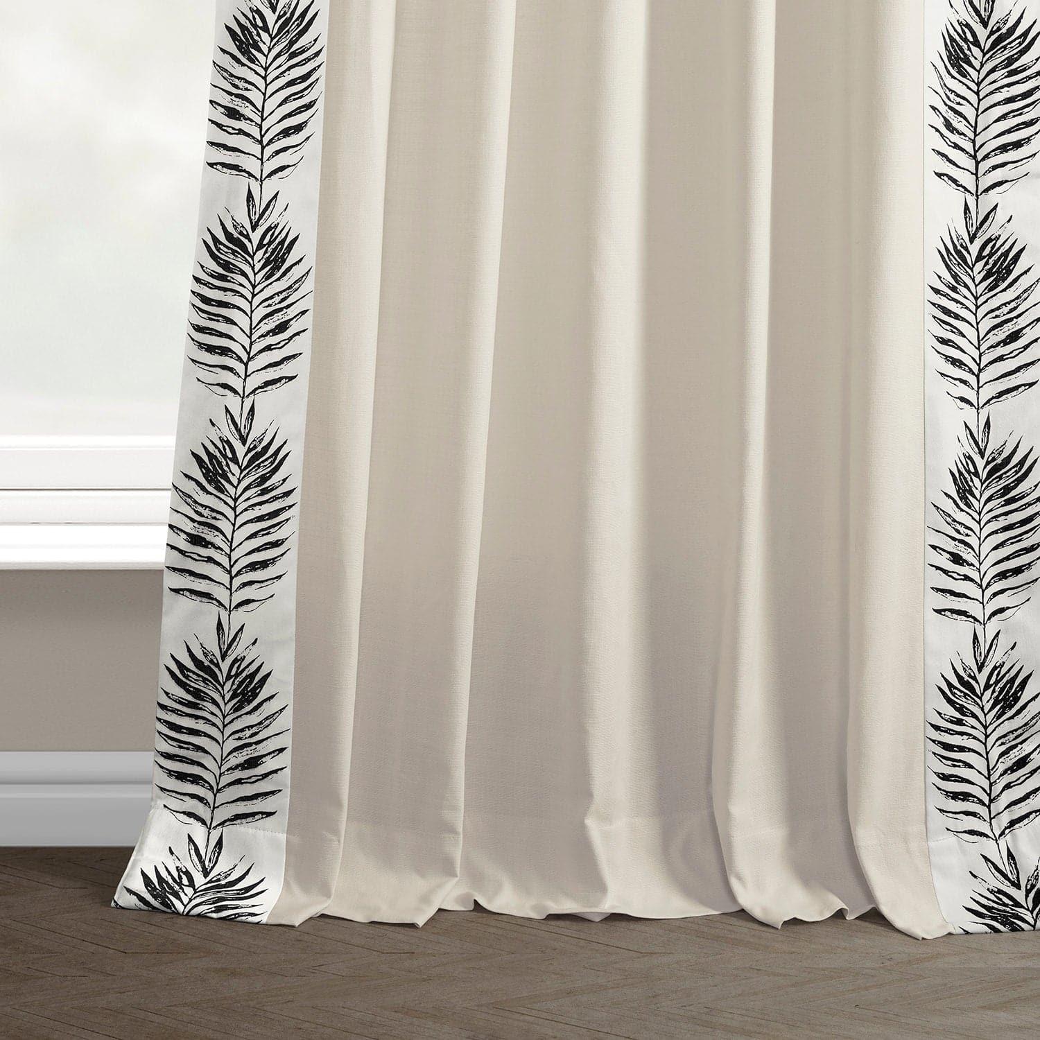 Black Bordered Cotton Curtains by Sago - Elegant Window Treatments for Living Room & Bedroom - Light Filtering & Privacy