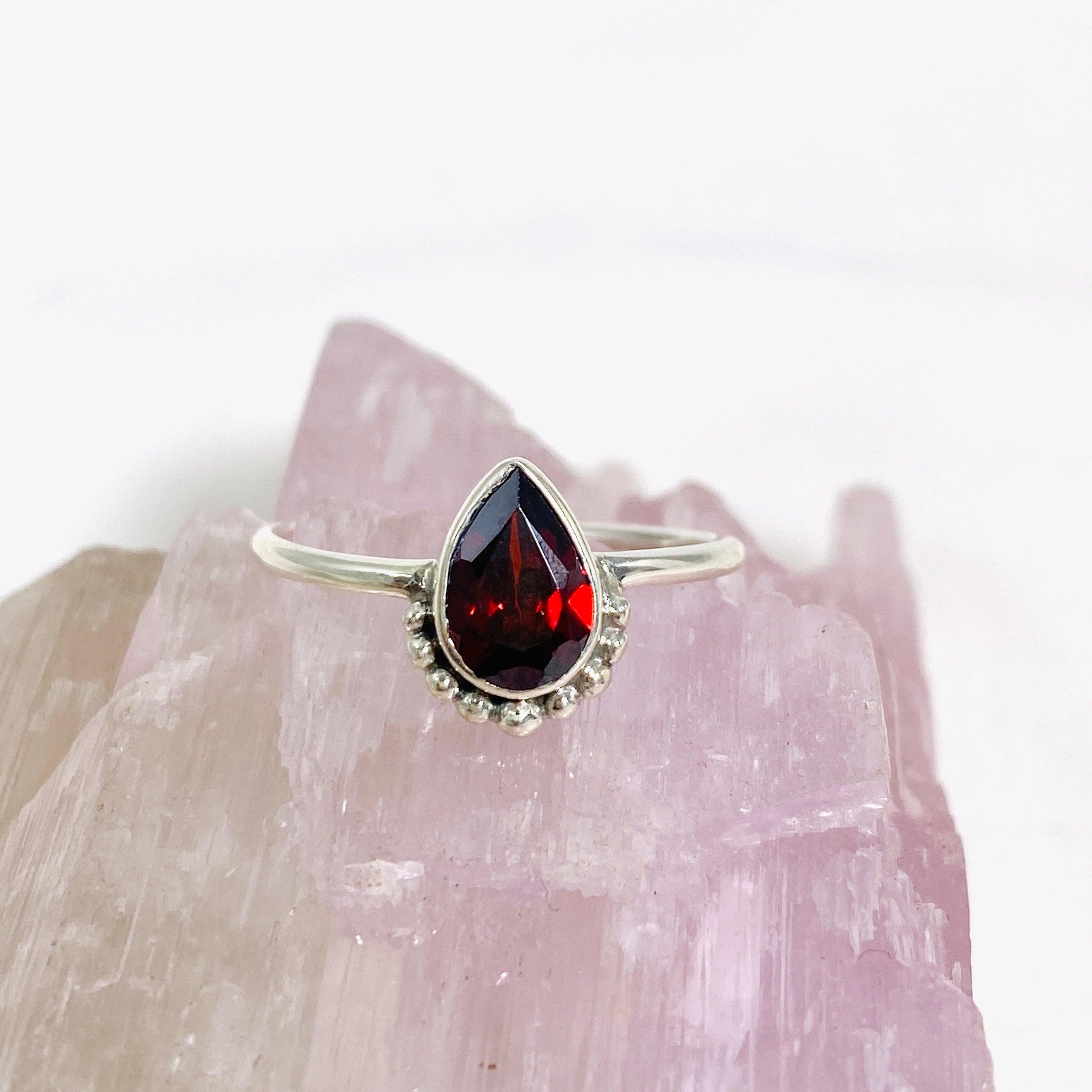 Garnet Teardrop Faceted Fine Band Ring R3800 GT - Elegant Jewelry for Women, Perfect for Weddings, Anniversaries & Special Occasions