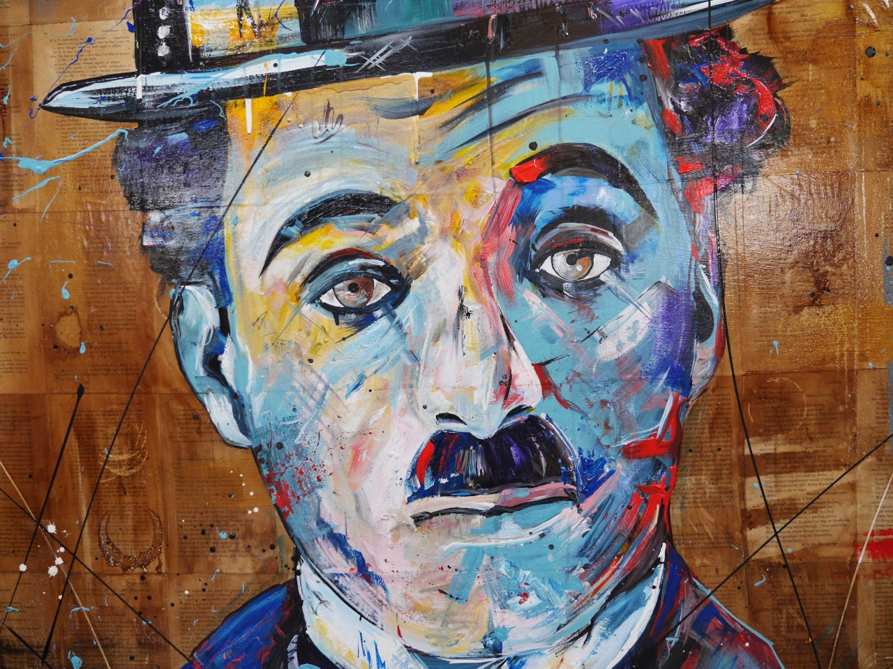 Blue Charlie 140cm x 100cm Charlie Chaplin Abstract Realism Canvas Art Print - Perfect for Living Room Decor, Home Theater & Book Club Wall Art