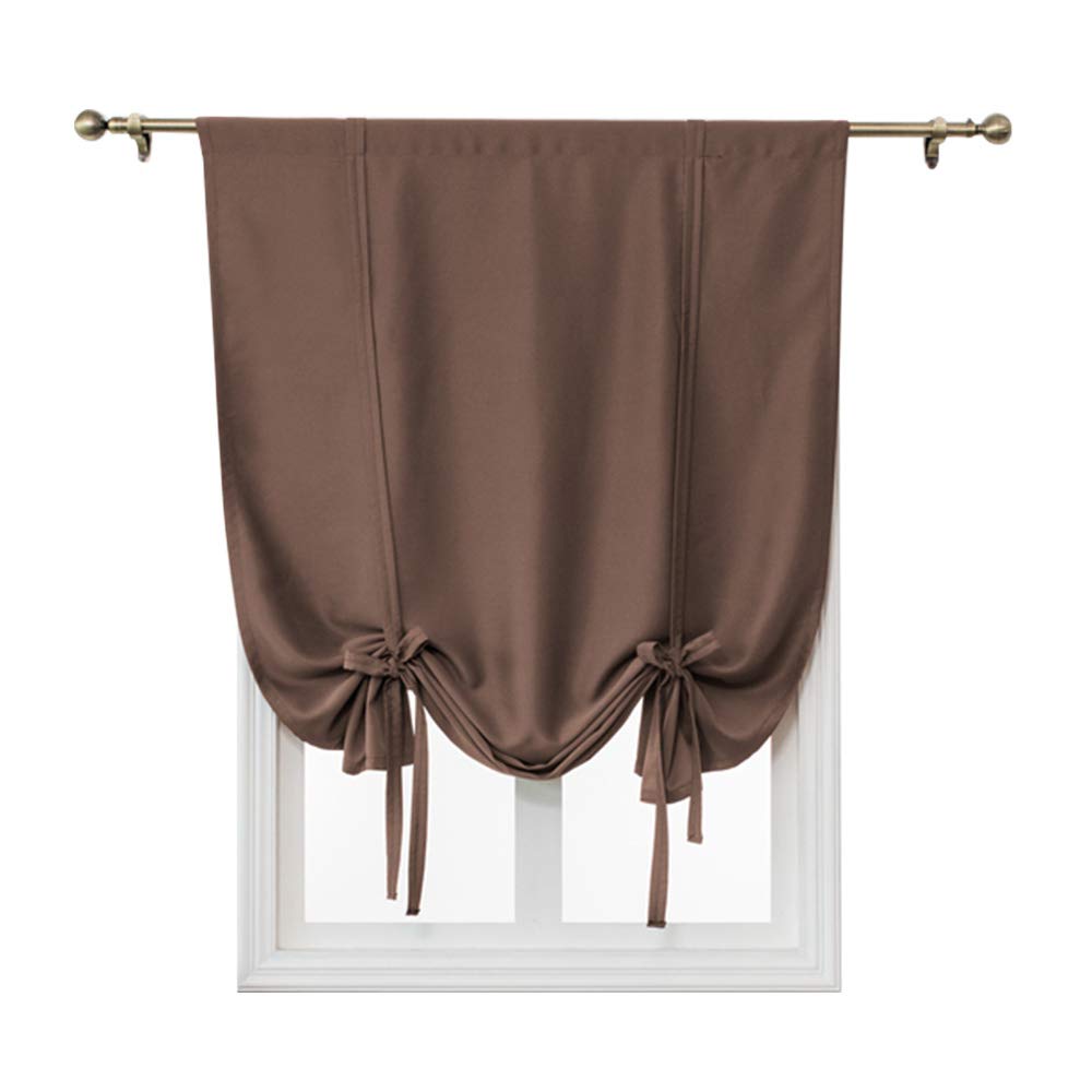 TOPCHANCES Roman Short Curtains - Solid Color Thermal Insulated Blackout Tie-Up Shades for Small Windows, Balloon Shades Room Darkening Curtain Panel for Kitchen & Bathroom (Coffee, 31