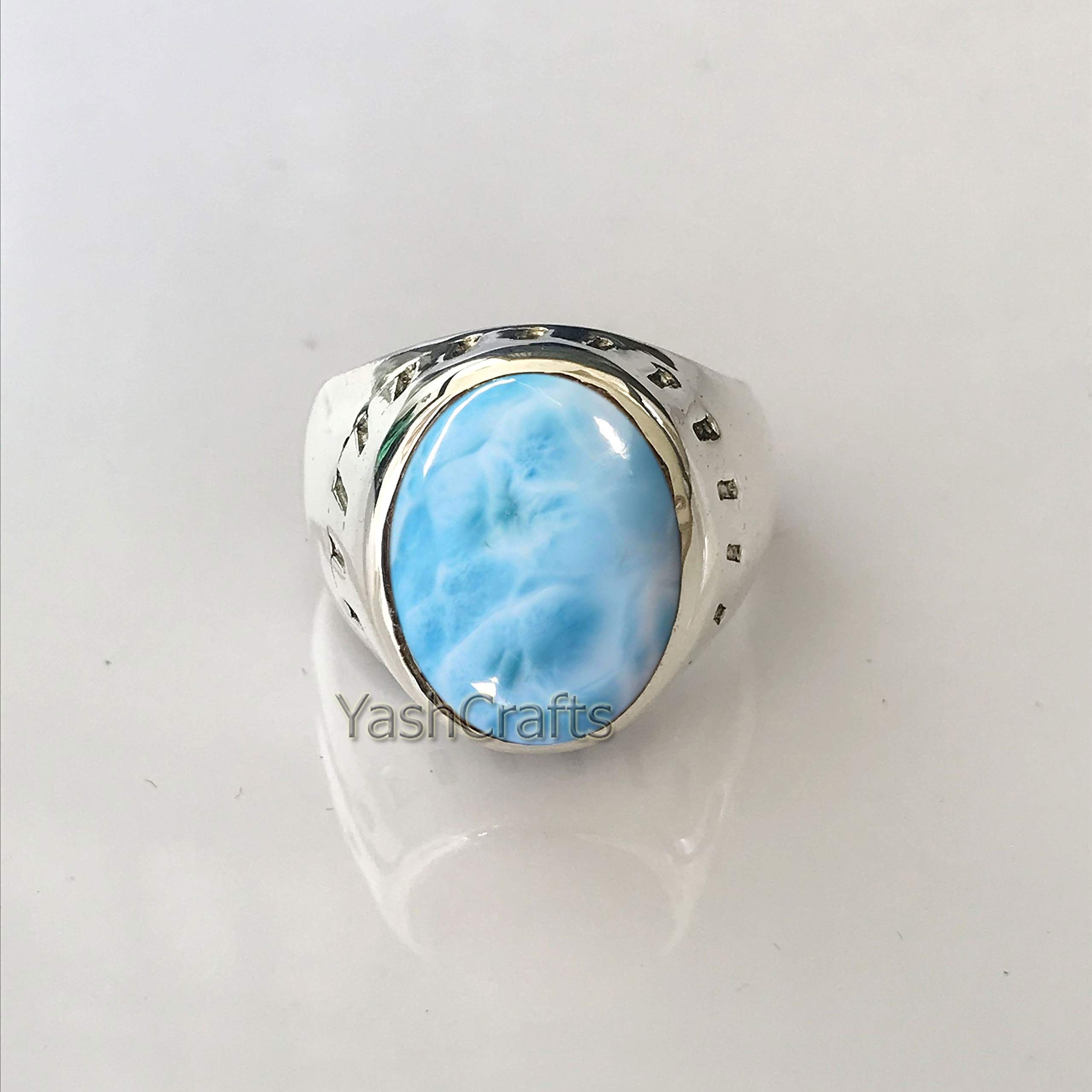 Natural Larimar Ring for Men - 925 Sterling Silver Oval Gemstone Wedding Band, Genuine Larimar Jewelry Gift for Him - Perfect for Anniversaries, Engagements & Special Occasions