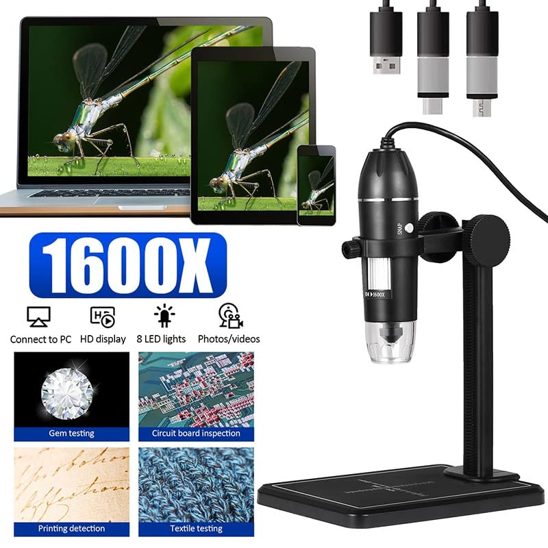 1600X USB Digital Microscope with 8 LED Lights, Slide Preparation Camera & Accessories Kit - Perfect for Coin Collecting, Jewelry Inspection, and Electronic Repair