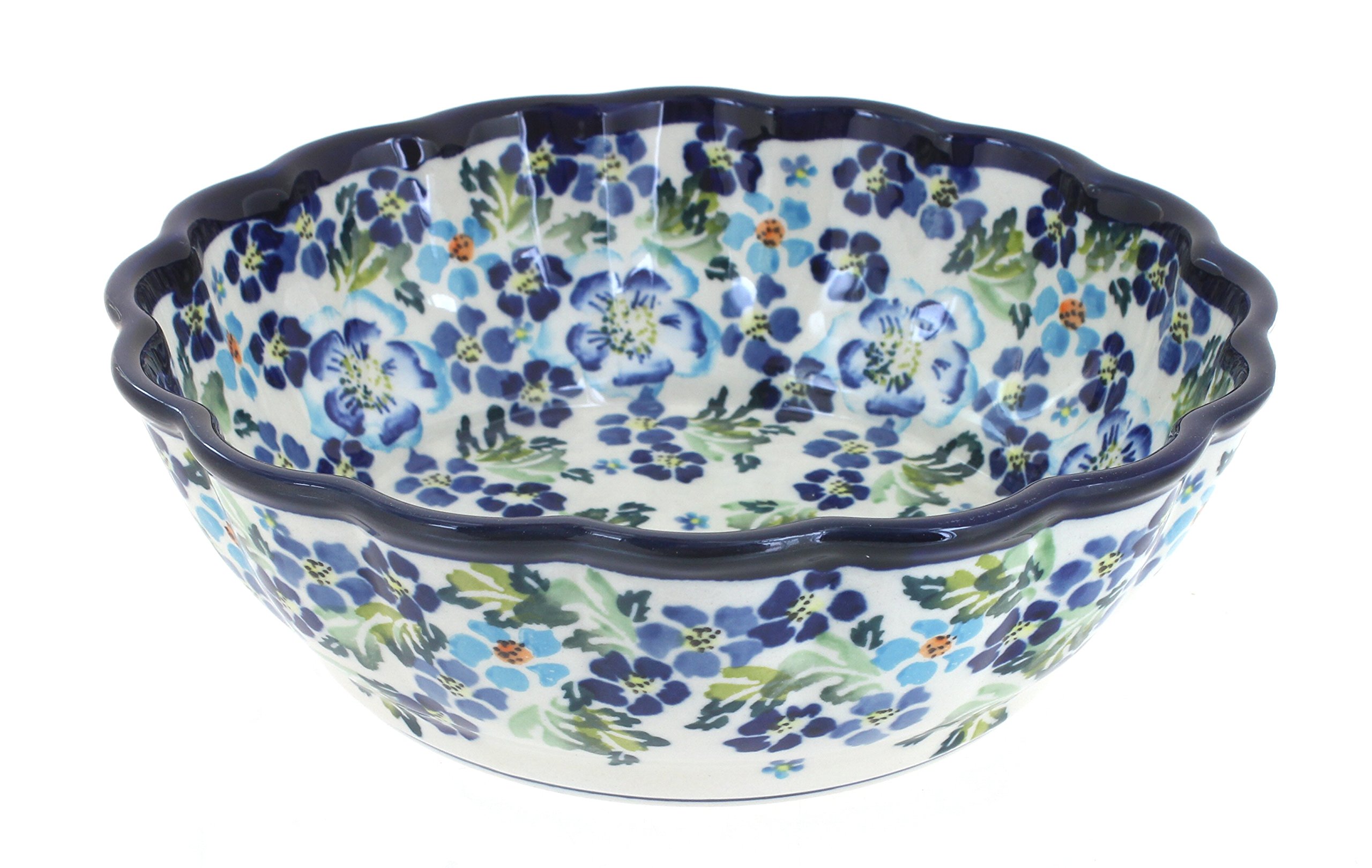 Blue Rose Polish Pottery Vintage Violet Medium Scallop Serving Dish - Handmade Ceramic Platter for Dinner Parties, Weddings & Home Decor