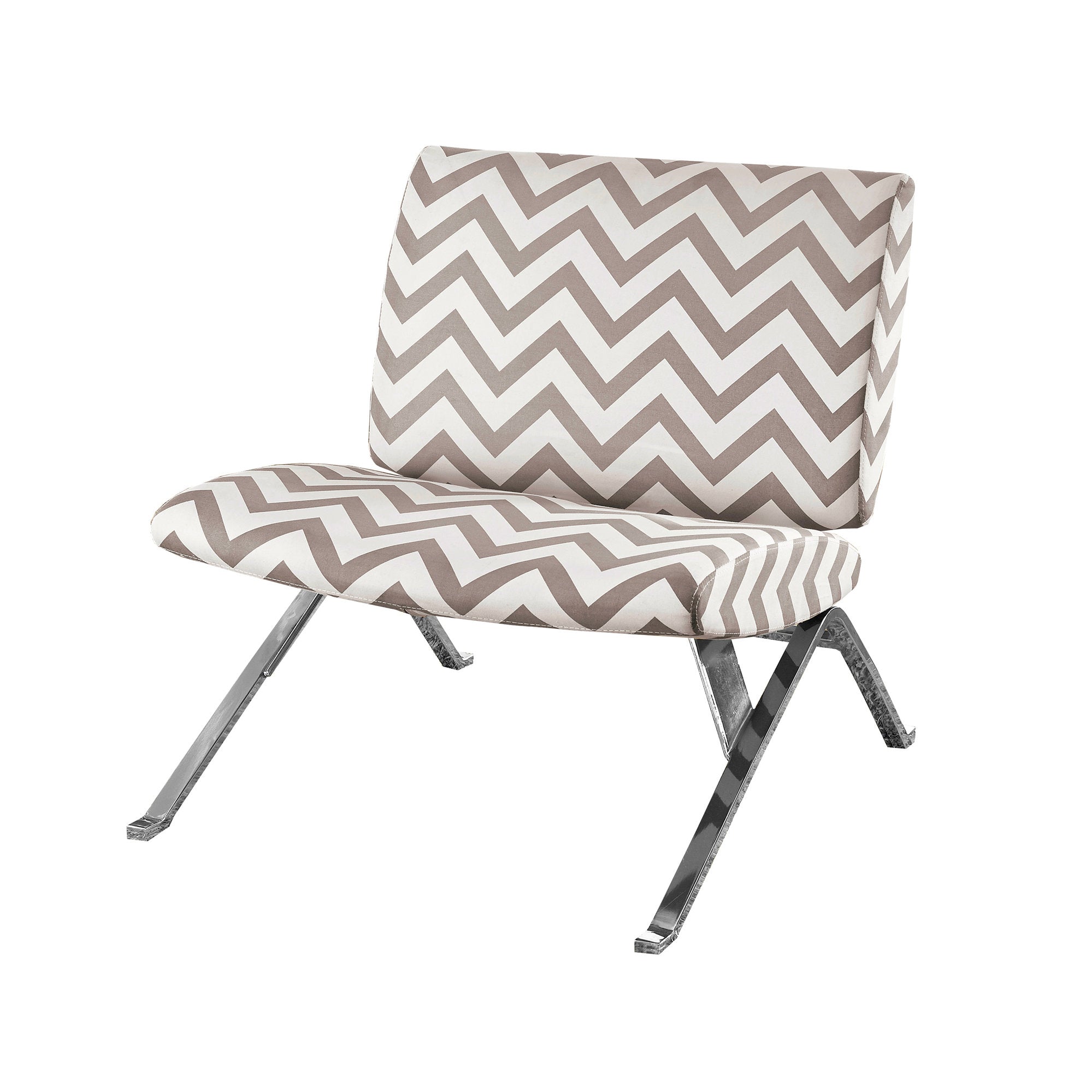 Modern Accent Chair in Dark Taupe Chevron Fabric with Chrome Metal Legs - Perfect for Living Room, Bedroom, or Office Decor