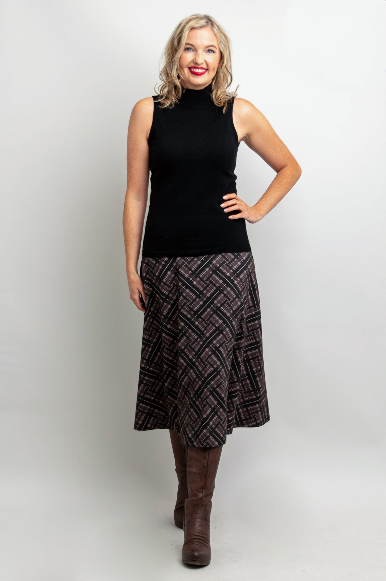Gillian Women's Plaid Skirt - Soft Bamboo Fabric, Comfortable & Stylish A-Line Design - Perfect for Office, Casual Outings & Special Occasions