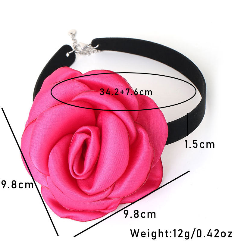 Rose Phantom Flower Suede Choker Necklace | Gothic Victorian Costume Jewelry | Perfect for Halloween, Cosplay & Vintage Fashion Outfits