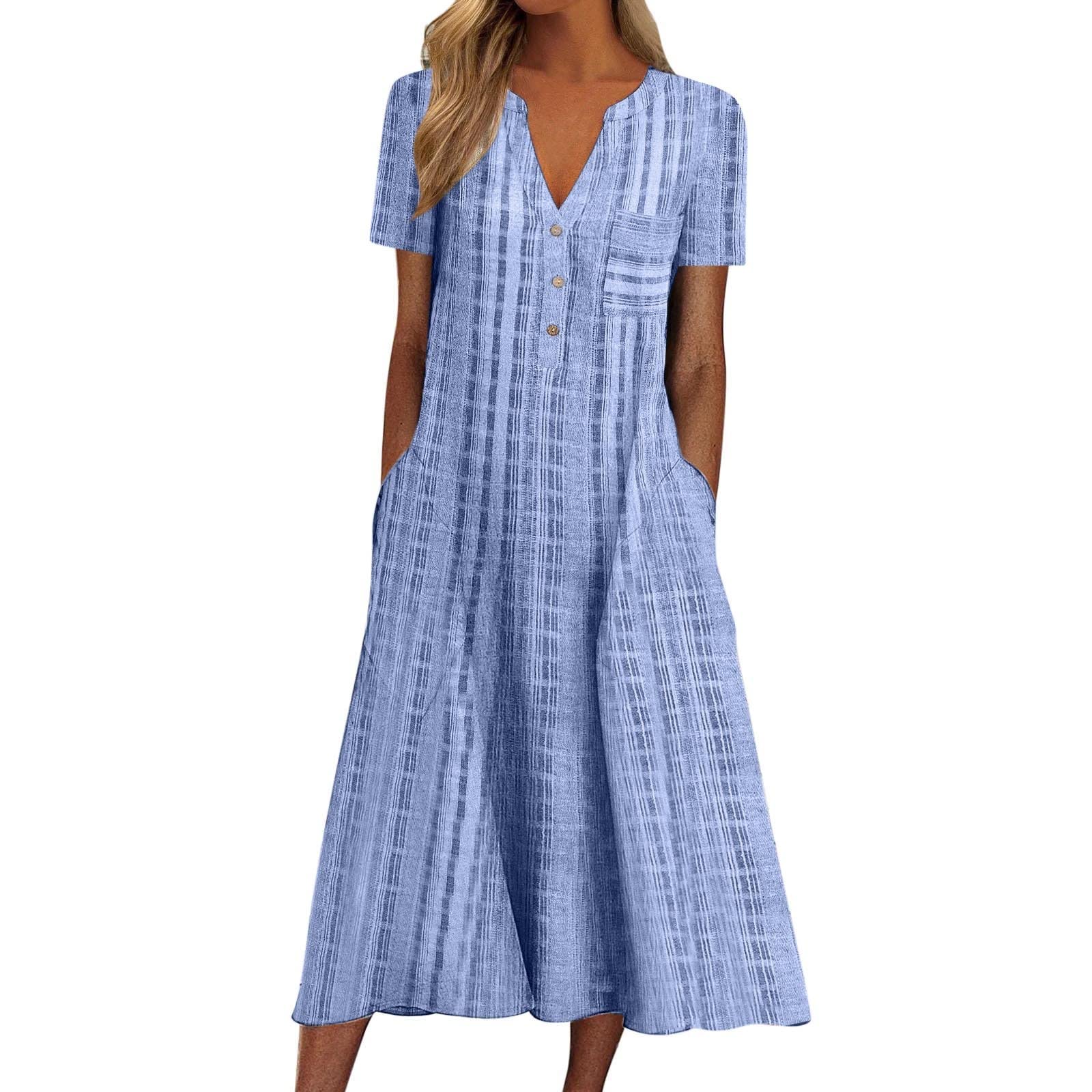 Women's Fashion Gradient Print V-Neck Short Sleeve Loose Summer Dress - Beach Holiday, Party, Casual Wear & Vacation Outfit