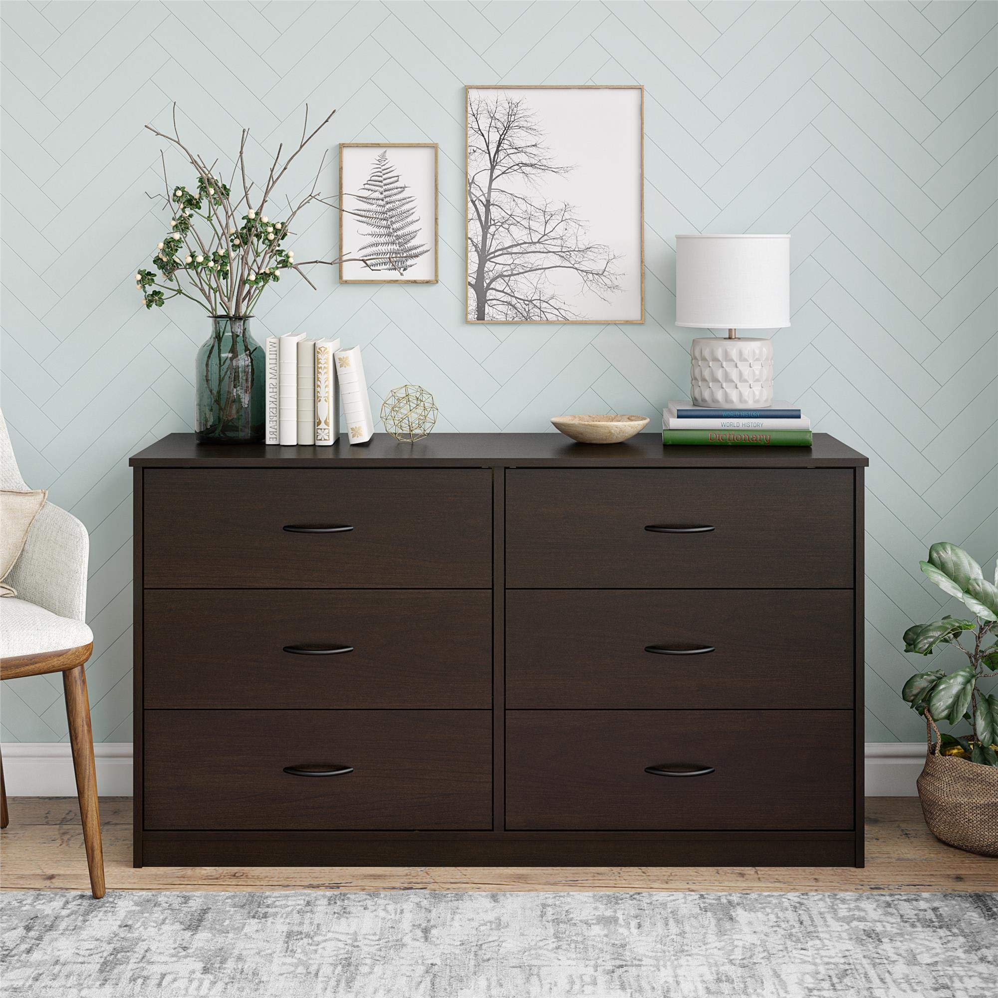 Mainstay Classic 6-Drawer Dresser with Espresso Finish - Perfect for Bedroom, Living Room & Dorm Organization & Storage