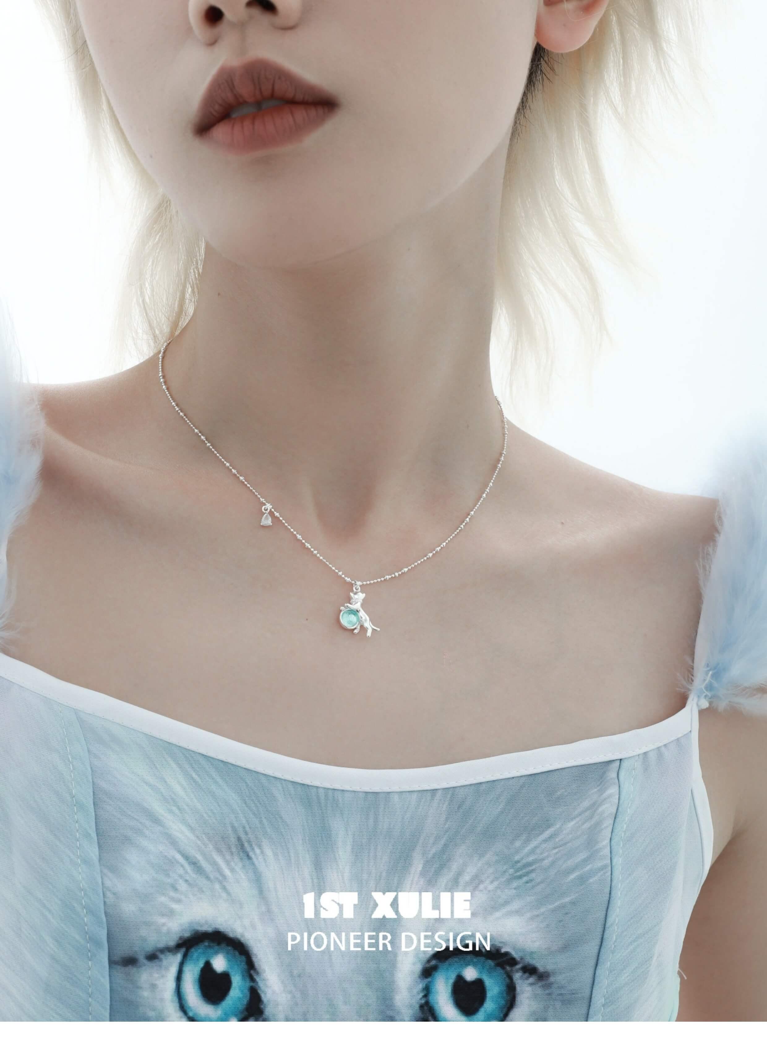 Lucky Cat S925 Sterling Silver Crystal Choker Necklace for Women - Elegant Layering Jewelry Gift for Birthday, Christmas & Everyday Wear