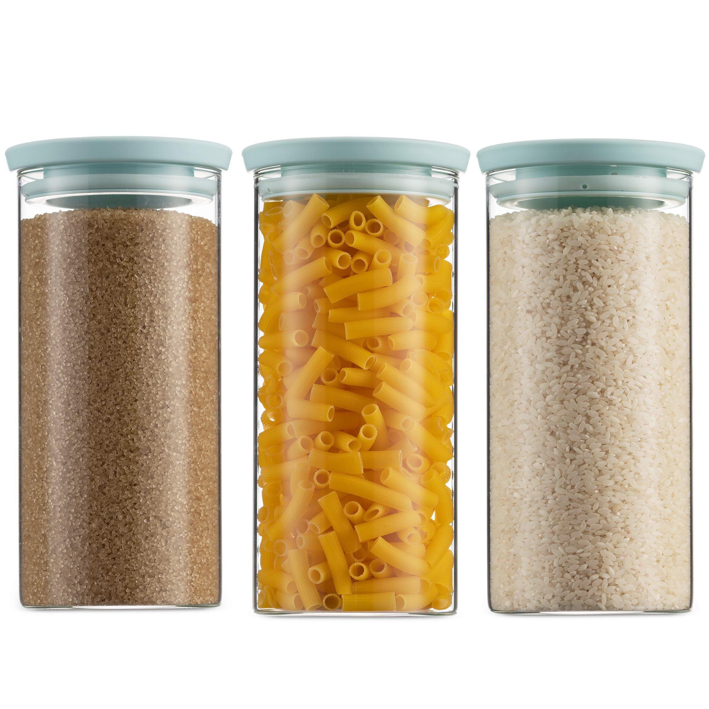 Godinger Glass Food Storage Containers with Lids - 3 Piece Set, Airtight Kitchen Canisters for Flour, Sugar, Coffee & Dry Goods - Perfect for Pantry Organization & Baking Supplies Storage