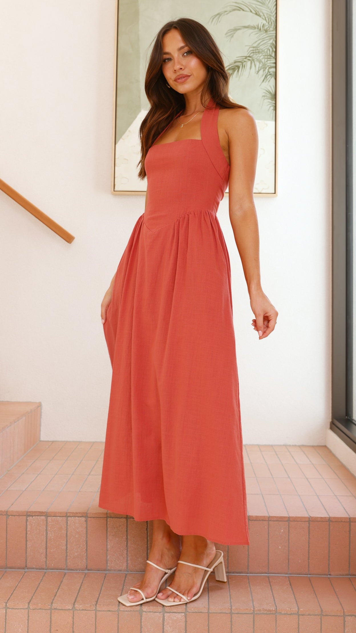 Caden Maxi Dress in Rust - Elegant Long Flowy Summer Dress for Women | Perfect for Beach, Vacation, and Casual Outings