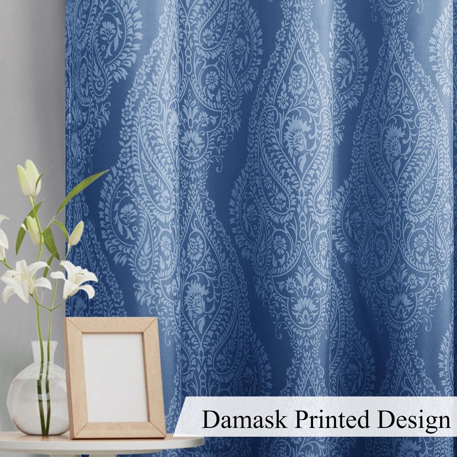JIUZHEN Blackout Curtains Set of 2 - Thermal Insulated Damask Pattern Grommet Drapes for Bedroom & Living Room, 52x54 Inches, Navy Blue - Perfect for Light Control, Privacy & Energy Efficiency