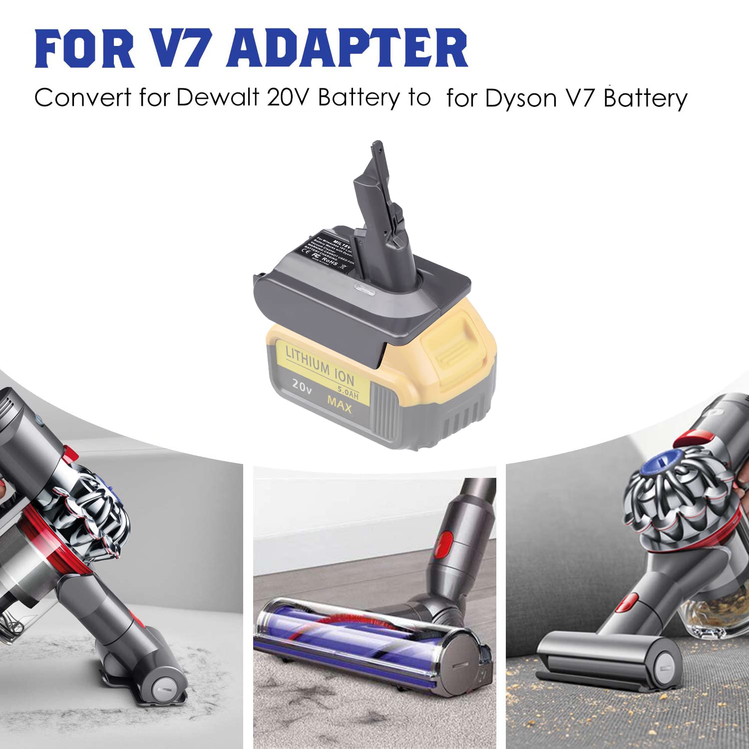 Dyson V7 Battery Adapter for Dewalt 20V Battery - Convert to Dyson SV11 V7 Animal Cordless Stick Vacuum Cleaner - Handheld Vacuum Converter (DW20V7 Adapter Only) - Perfect for Home Cleaning & DIY Projects