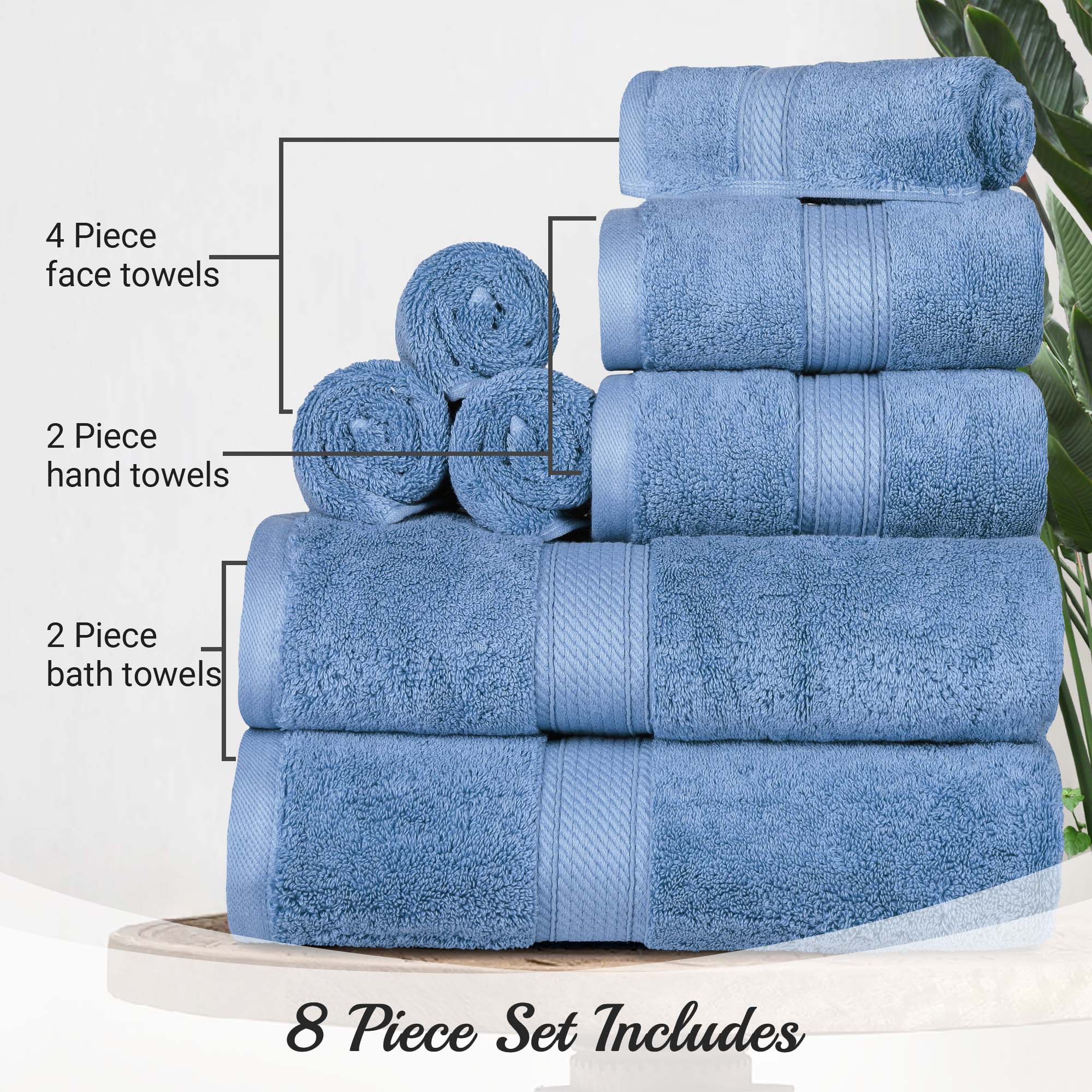 Premium 8-Piece Egyptian Cotton Towel Set - Ultra Soft, Heavyweight & Plush for Bath, Spa & Luxury Home Decor