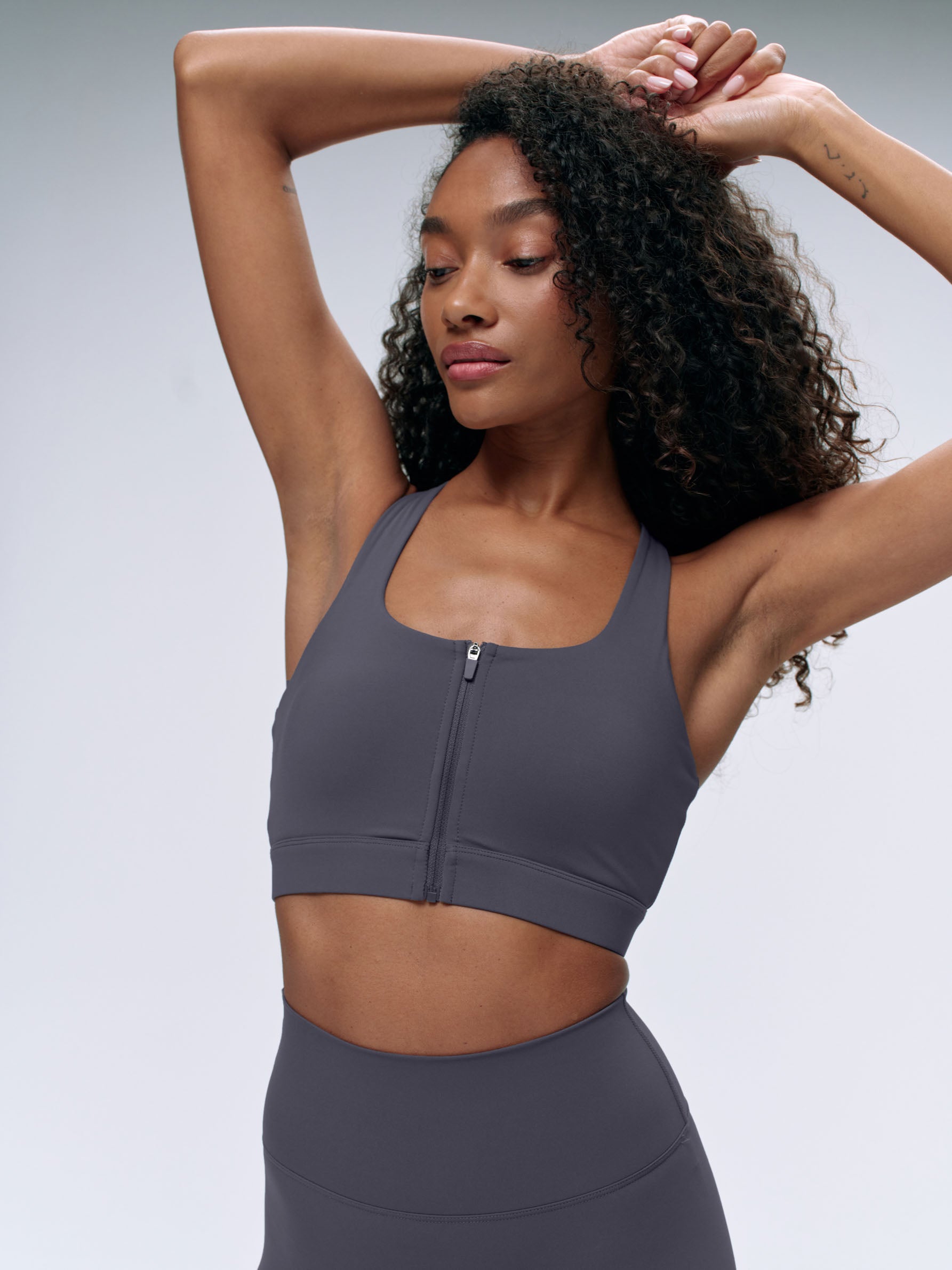 Ultimate Zip Front Sports Bra for Women - Dark Grey - High Support Workout Top for Running, Yoga & Gym