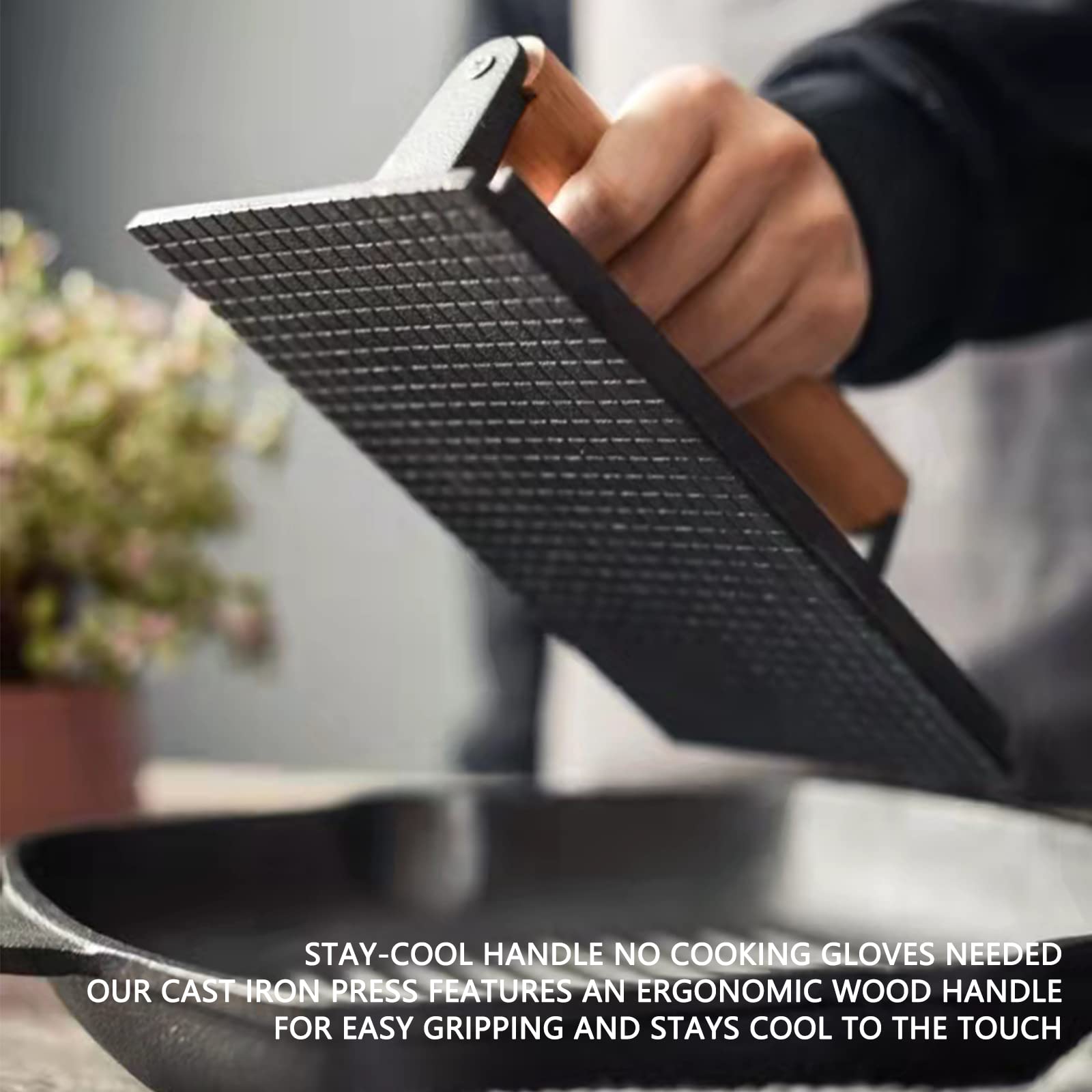 Heavy Duty Cast Iron Grill Press for Burgers, Bacon & Sausages - Perfect for Griddle, Flat Top, Teppanyaki & BBQ - Ideal for Hamburgers, Panini & Meat Pressing at Home or Outdoor Cooking