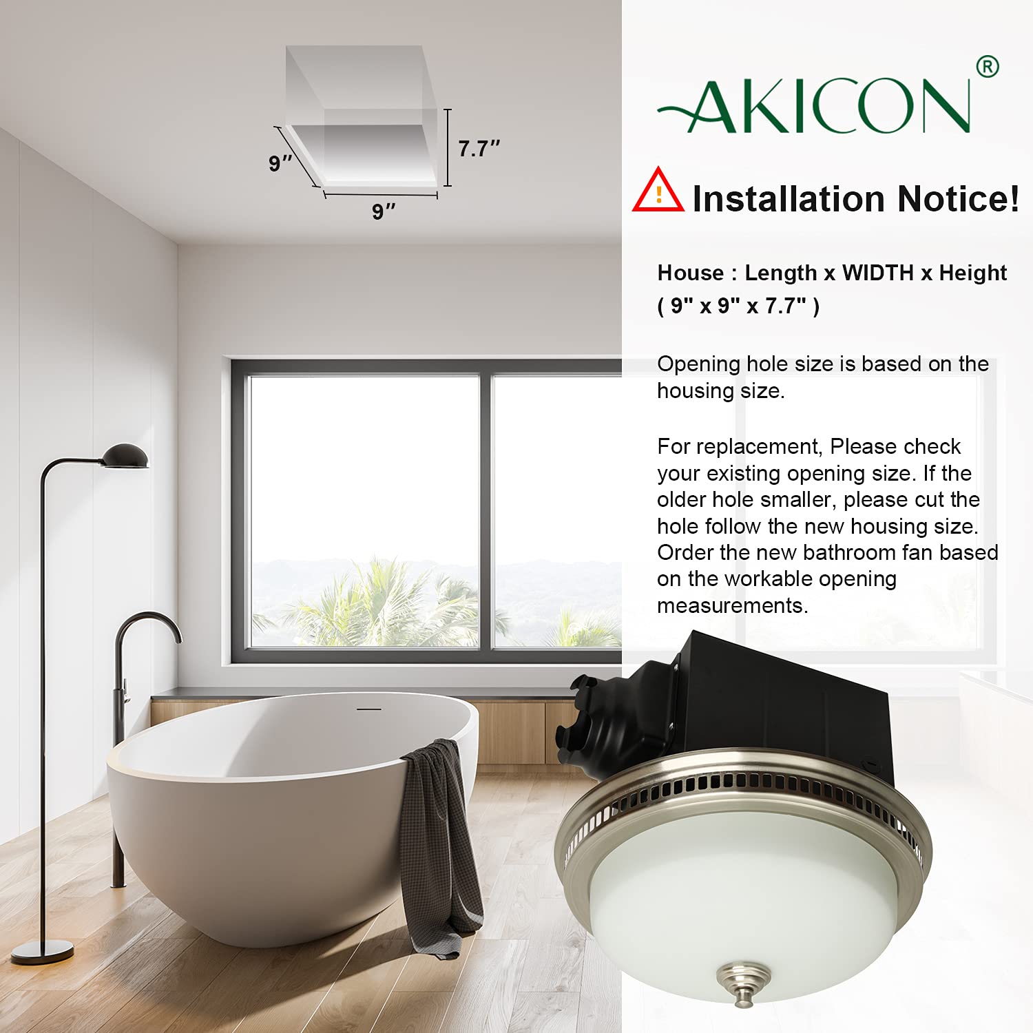Akicon Ultra Quiet 110 CFM Bathroom Exhaust Fan with LED Light and Nightlight - 1.5 Sones Ventilation Fan & Light Combo, Brushed Nickel (3-Year Warranty) - Perfect for Home Bathrooms, Basements, and Laundry Rooms