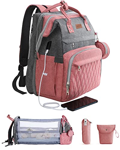 ISMGN Multifunctional Diaper Bag Backpack - Extra Large Waterproof Baby Bag with USB Charging Port | Perfect for Travel, Baby Showers & Daily Use (Pink Grey)