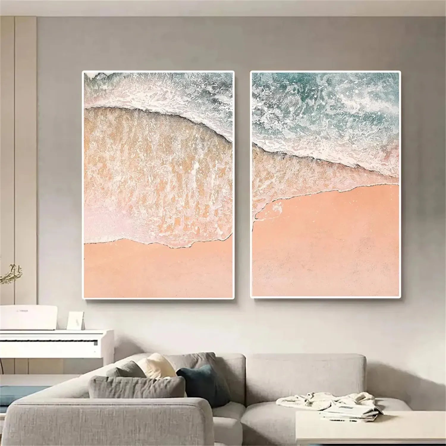 Ocean and Sky Wall Art Set of 2 - Modern Coastal Paintings for Home Decor | Perfect for Living Room, Bedroom & Office