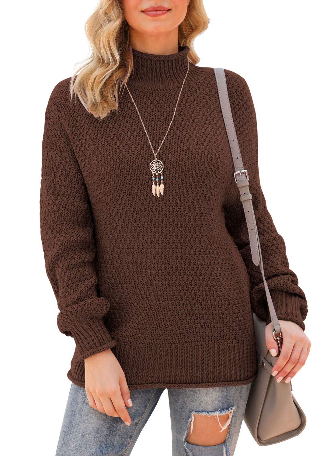 Jouica Women's Oversized Turtleneck Sweater - Batwing Long Sleeve Chunky Knit Pullover Jumper for Casual Winter Outfits & Cozy Home Wear