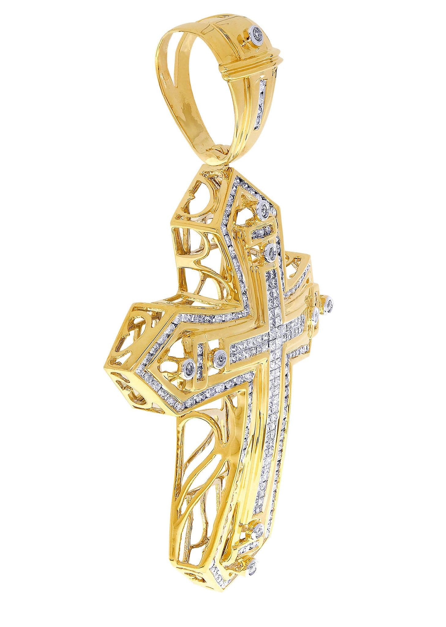 4.08 Carat Diamond Cross Pendant Necklace - 31.76 Grams Solid Gold Religious Jewelry for Women - Perfect for Baptism, First Communion & Special Occasions