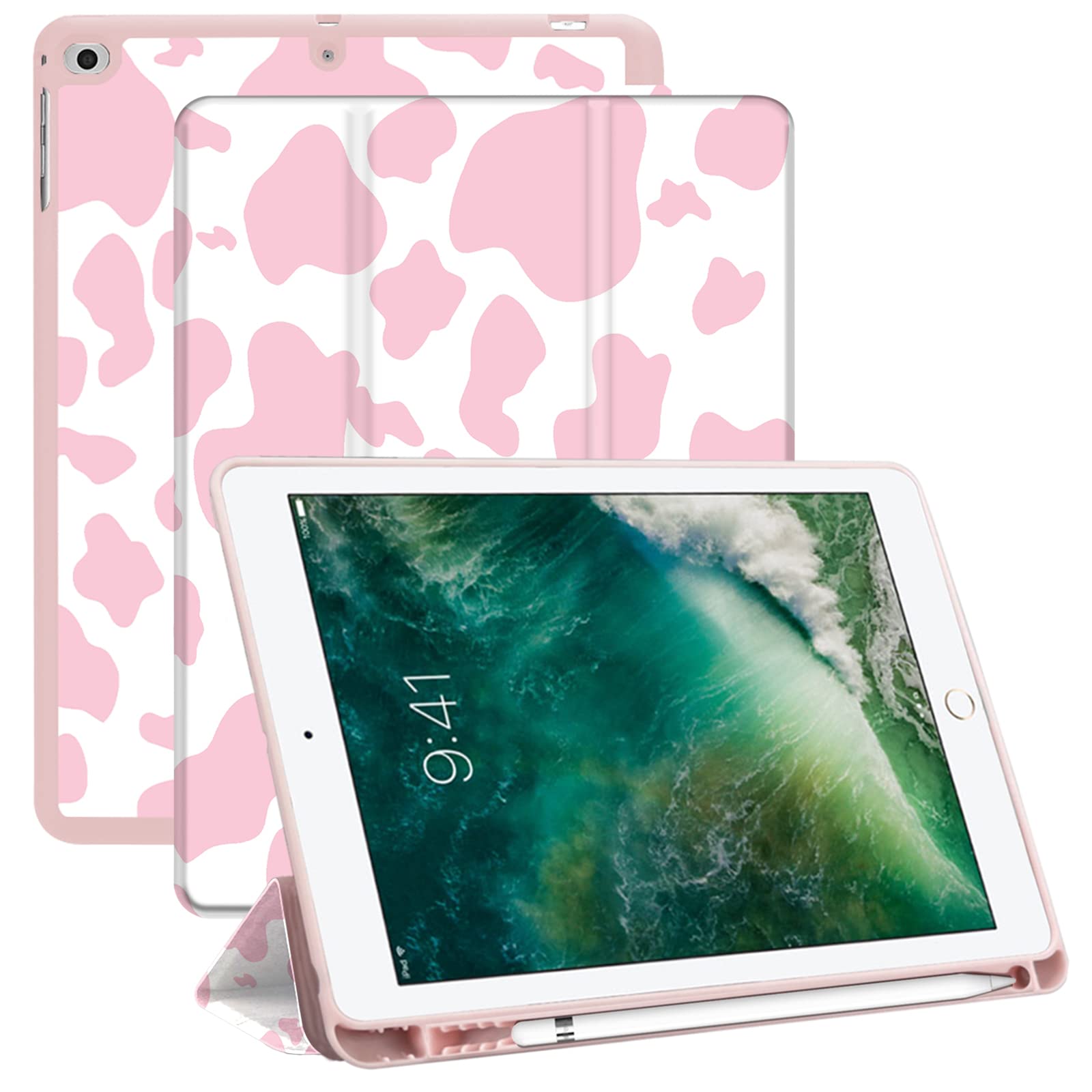 Premium iPad Case Compatible with iPad 6th/5th Gen (2018/2017), iPad Air 2/Air 1, 9.7 Inch - Shockproof TPU Back with Pencil Holder & Auto Sleep/Wake Feature - Western Cow Print Design for School, Office & Travel Protection
