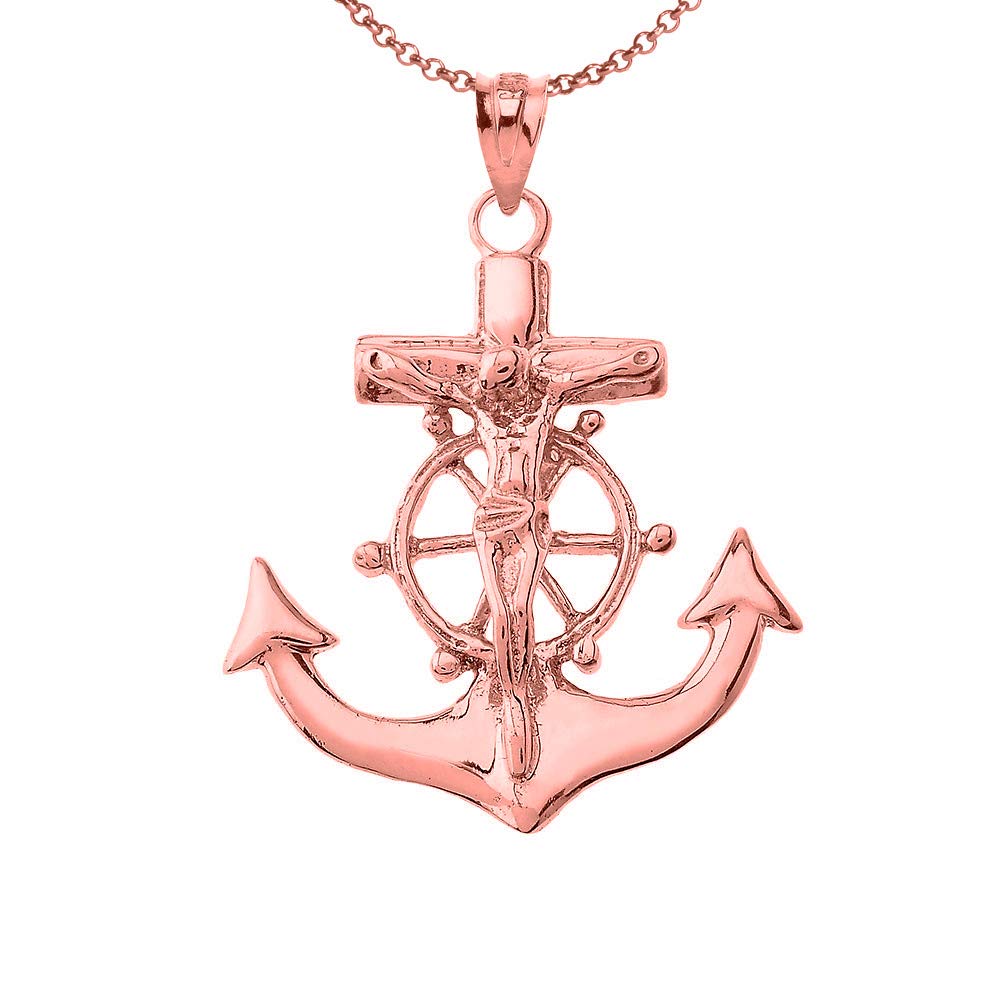 10K Genuine Gold Jesus Christ Anchor Nautical Pendant Necklace with Chain - Perfect for Sailors, Christians & Nautical Enthusiasts