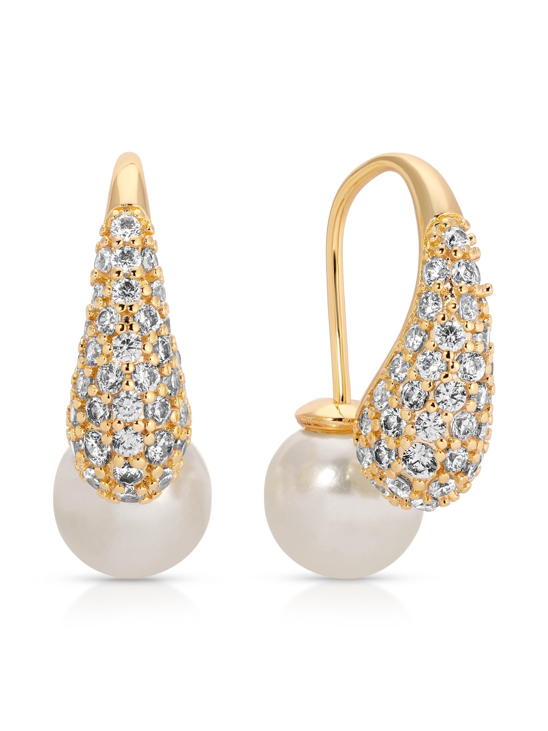 Elegant Hooked Pavé and Pearl Earrings for Women - Perfect for Weddings, Parties & Everyday Wear