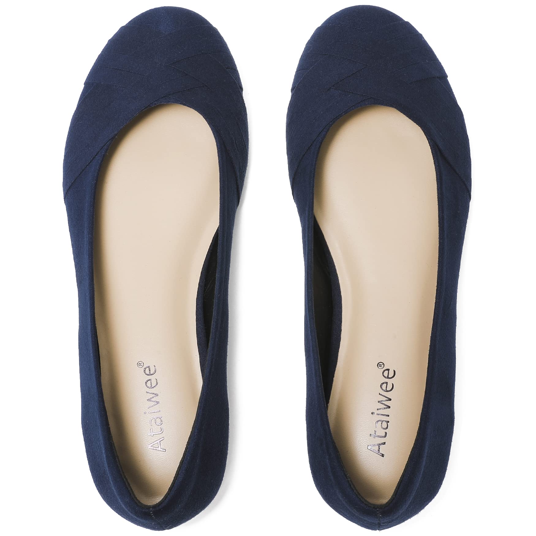 Ataiwee Women's Wide Width Flat Shoes - Comfortable Round Toe Suede Slip-On Ballet Flats for Work, Travel & Casual Wear