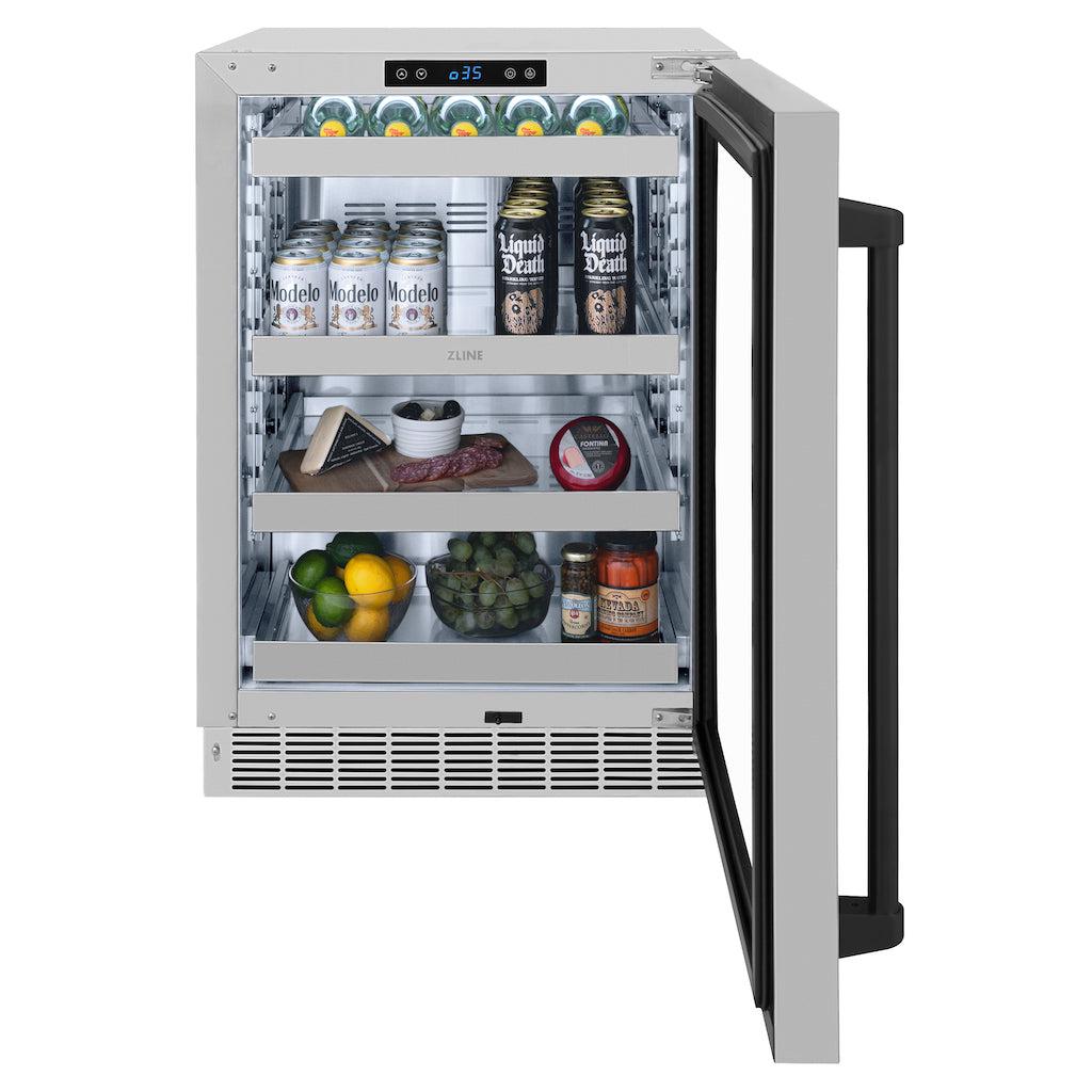 ZLINE Autograph Edition 24 Inch Touchstone 151 Can Beverage Refrigerator - Stainless Steel Glass Door & Matte Black Handle - Compact Drink Cooler for Home Bar, Office, or Man Cave (RBSOZ GS 24 MB)