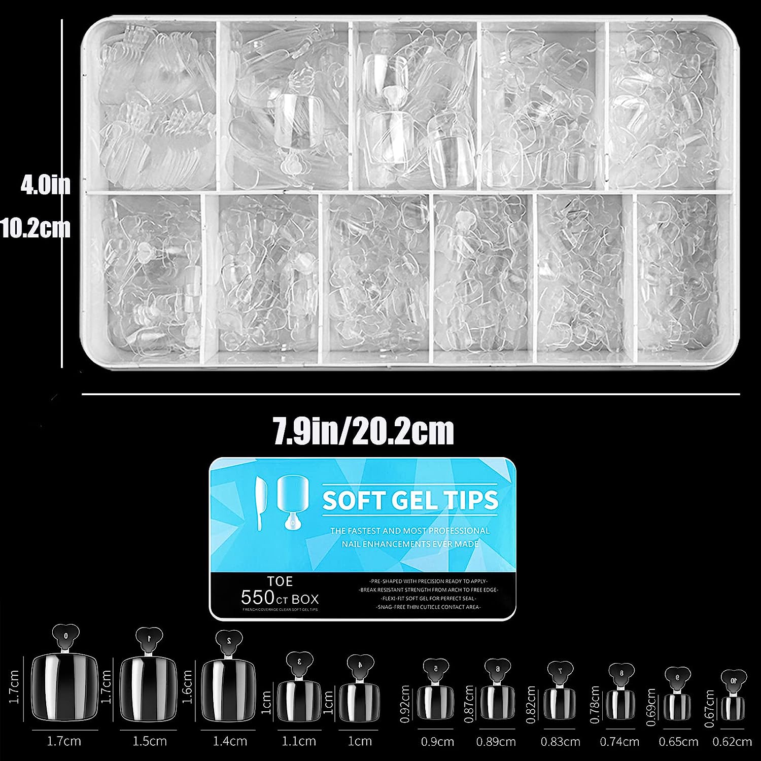 BE SOFT Gel Toenails - 550 Count Pack for Easy & Comfortable Nail Care - Perfect for Home Manicures & Pedicures
