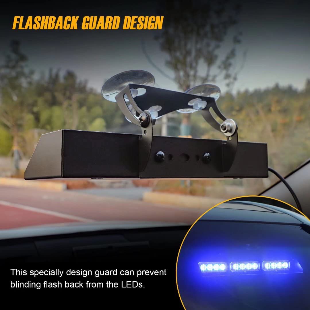XRIDONSEN 2 Pack 10 Inch Blue Emergency Strobe Lights - 24 LED Hazard Warning Lights for Windshield, Interior Dash - Police, Firefighter, Law Enforcement, Security Vehicles & Trucks - Ideal for Roadside Emergencies, Construction Zones & Night Patrols