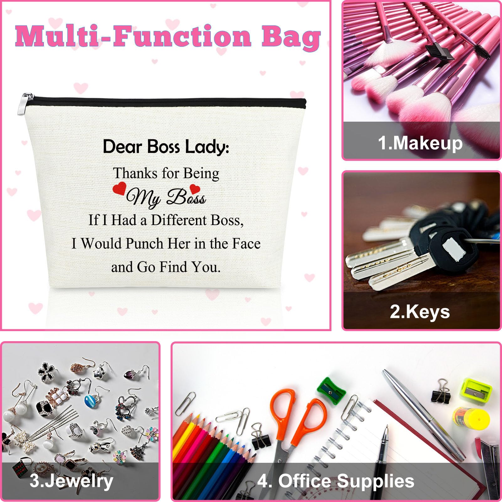 Funny Boss Gift for Women - Cute Makeup Bag Appreciation Present for Female Leaders, Retirement, Office, Coworkers | Perfect Thank You Gift, Birthday Present & Farewell Gift for Boss Lady | Great for Workplace Celebrations, Colleague Recognition & Special Occasions