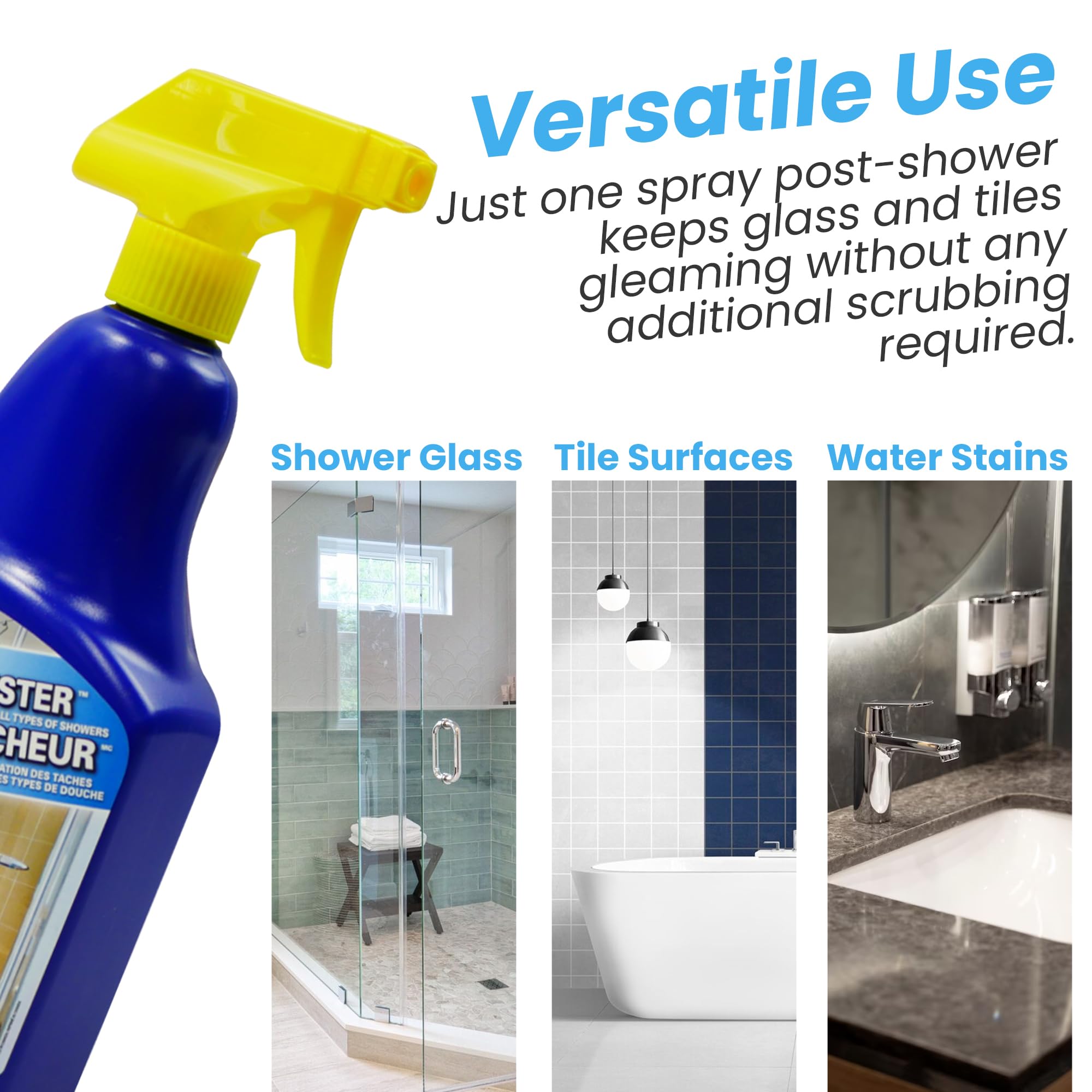 Shower Cleaner Buster Spray - Powerful Glass Shower Door Cleaner, Removes Soap Scum & Water Stains (500ml/16.9oz) - Perfect for Bathroom, Kitchen & Tile Cleaning - Ideal for Daily Use & Deep Cleaning